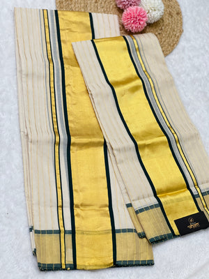 Stripe Weaving Patterned Kerala Cotton Set Mundu | KL347