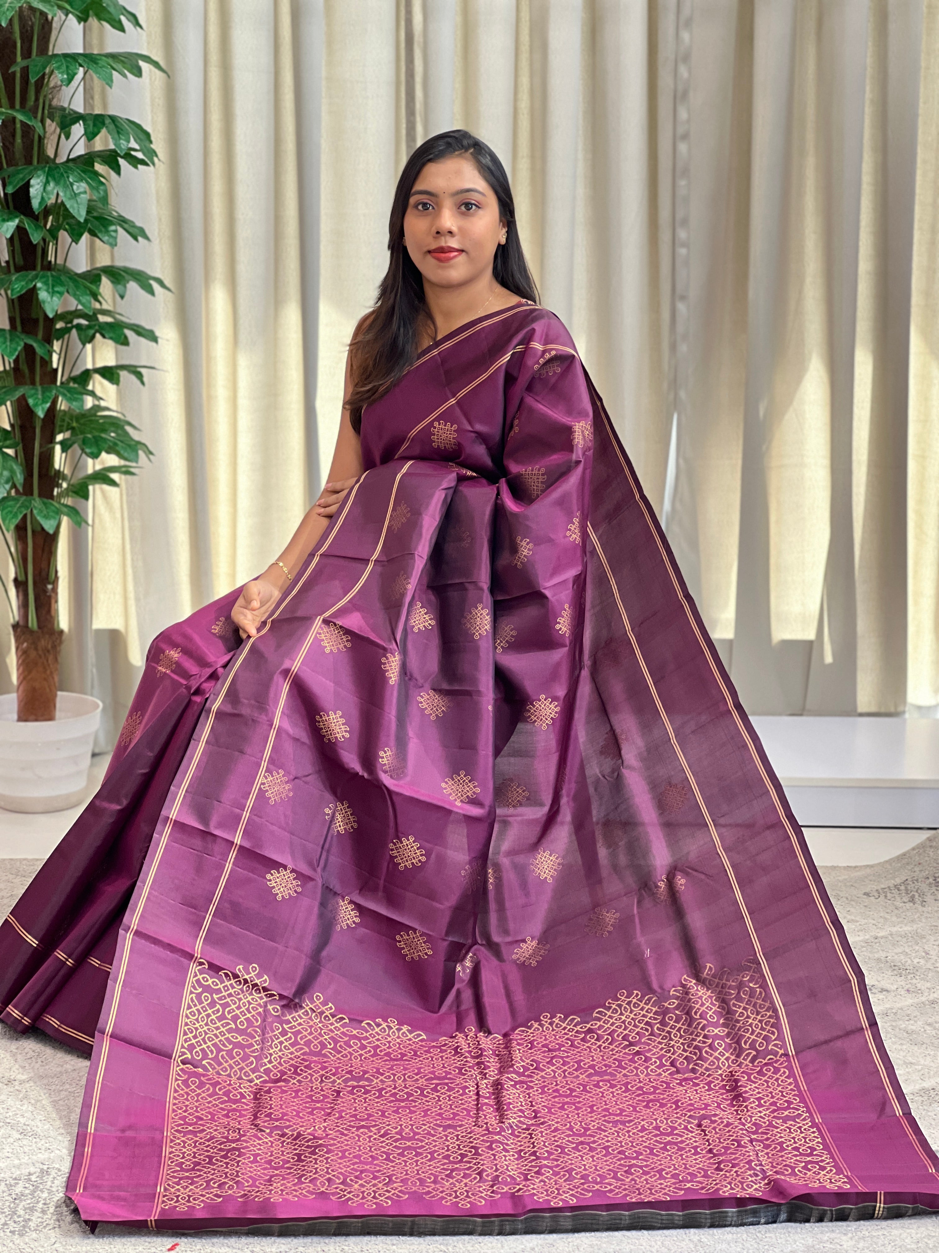 Traditional Kolam Pattern Soft Silk Saree | SMT127