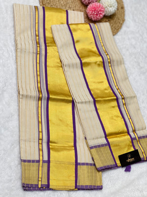 Stripe Weaving Patterned Kerala Cotton Set Mundu | KL348