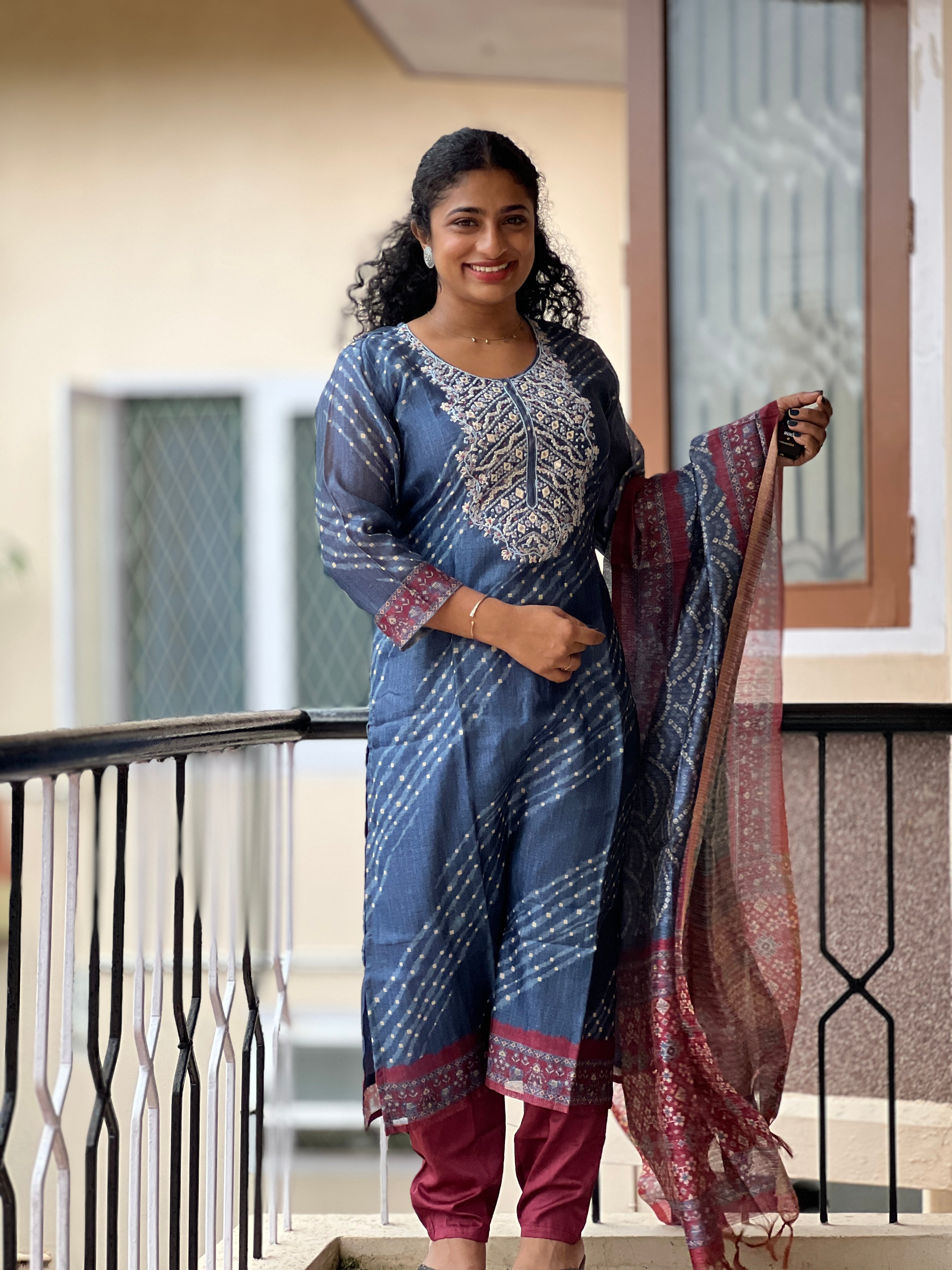 Yoke Embroidery Design Chanderi Finish Kurta Set | VAN116