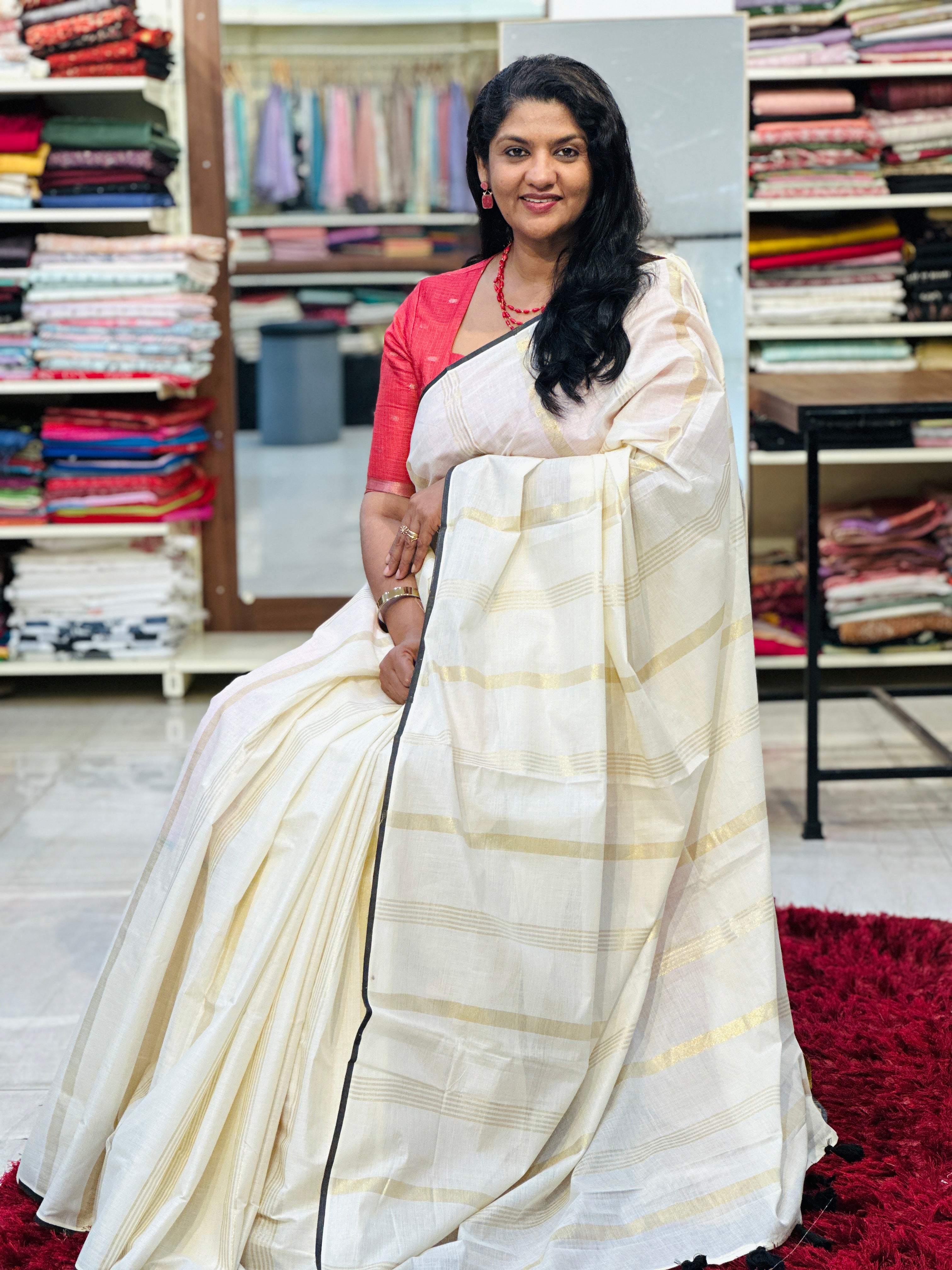 Stripe Pattern Kerala Cotton Saree | PMCT110