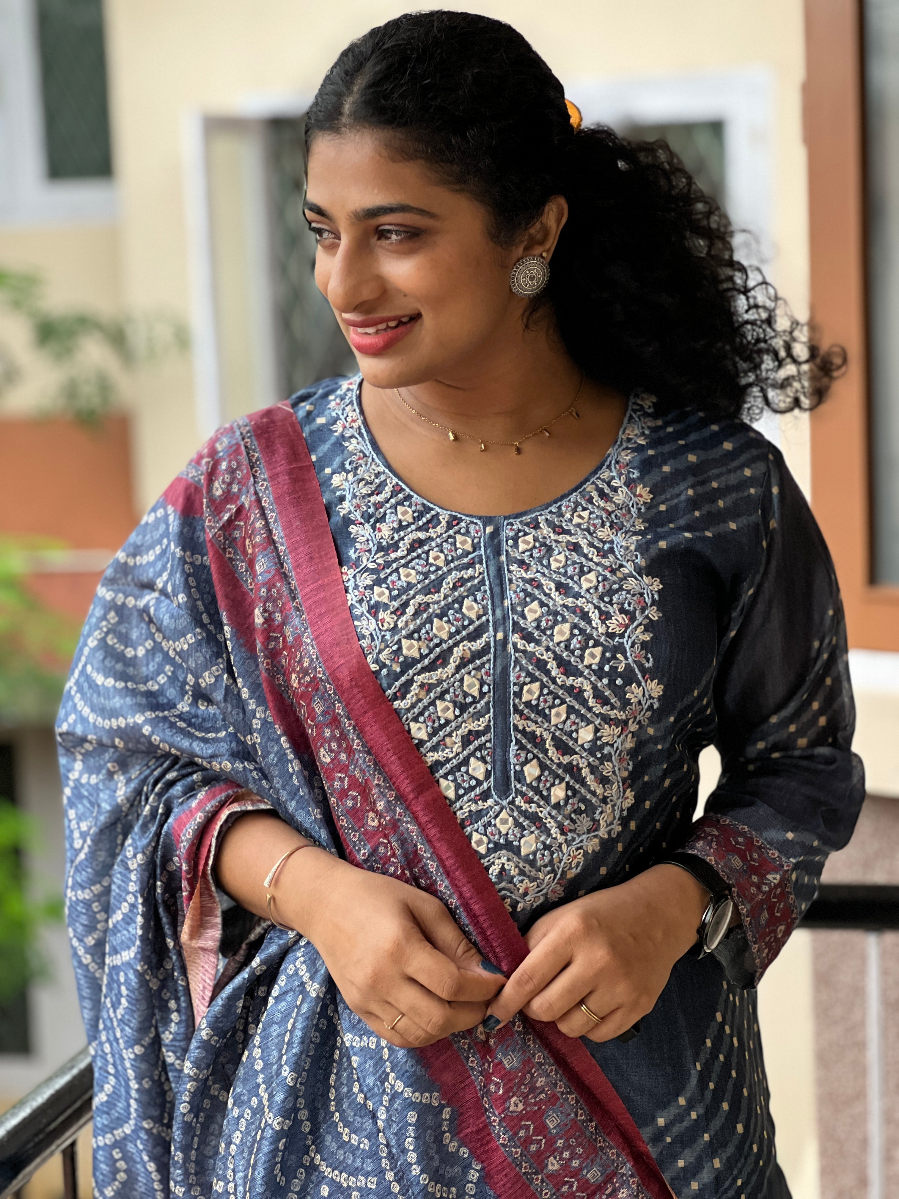 Yoke Embroidery Design Chanderi Finish Kurta Set | VAN116