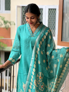 Floral Print Chanderi Finish Kurta Set | VAN115
