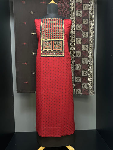 Print & Ajrak Patch Detailed Cotton Salwar Set | DE156