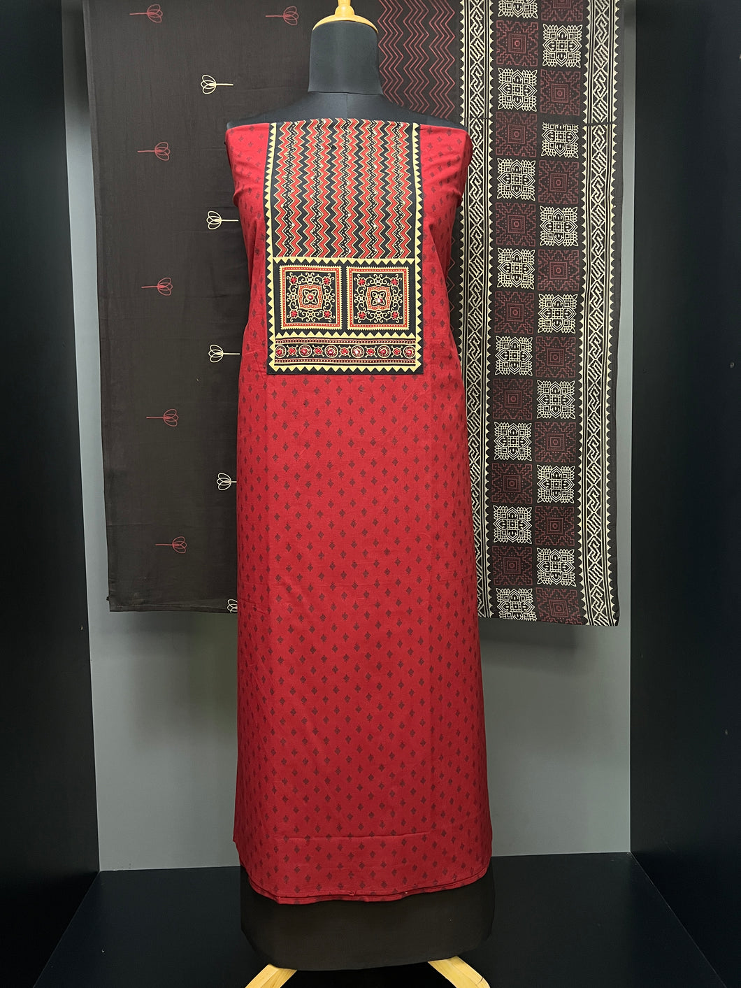 Print & Ajrak Patch Detailed Cotton Salwar Set | DE156