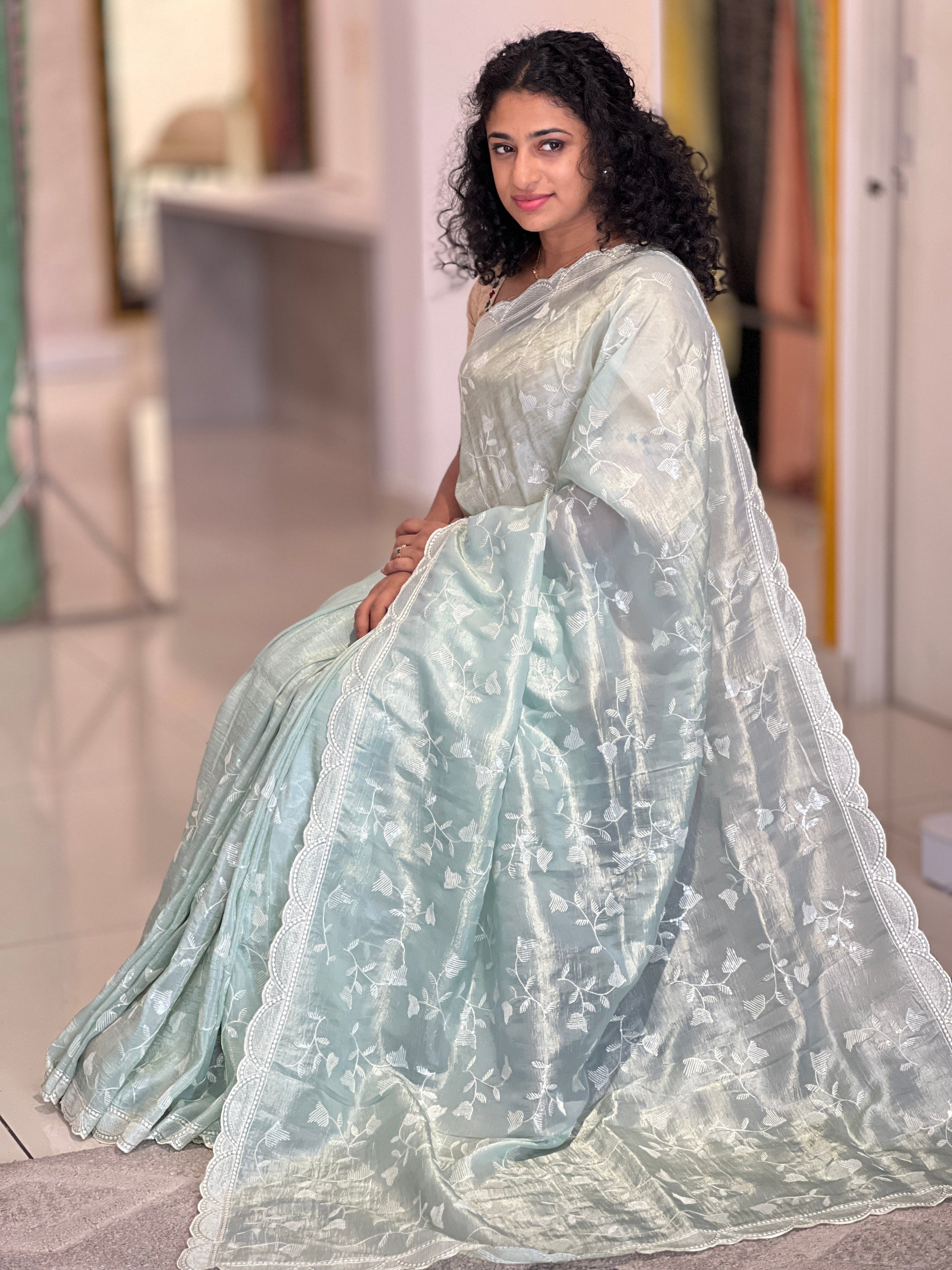 Floral Embroidery Detailed Glass Organza Saree | BLD788