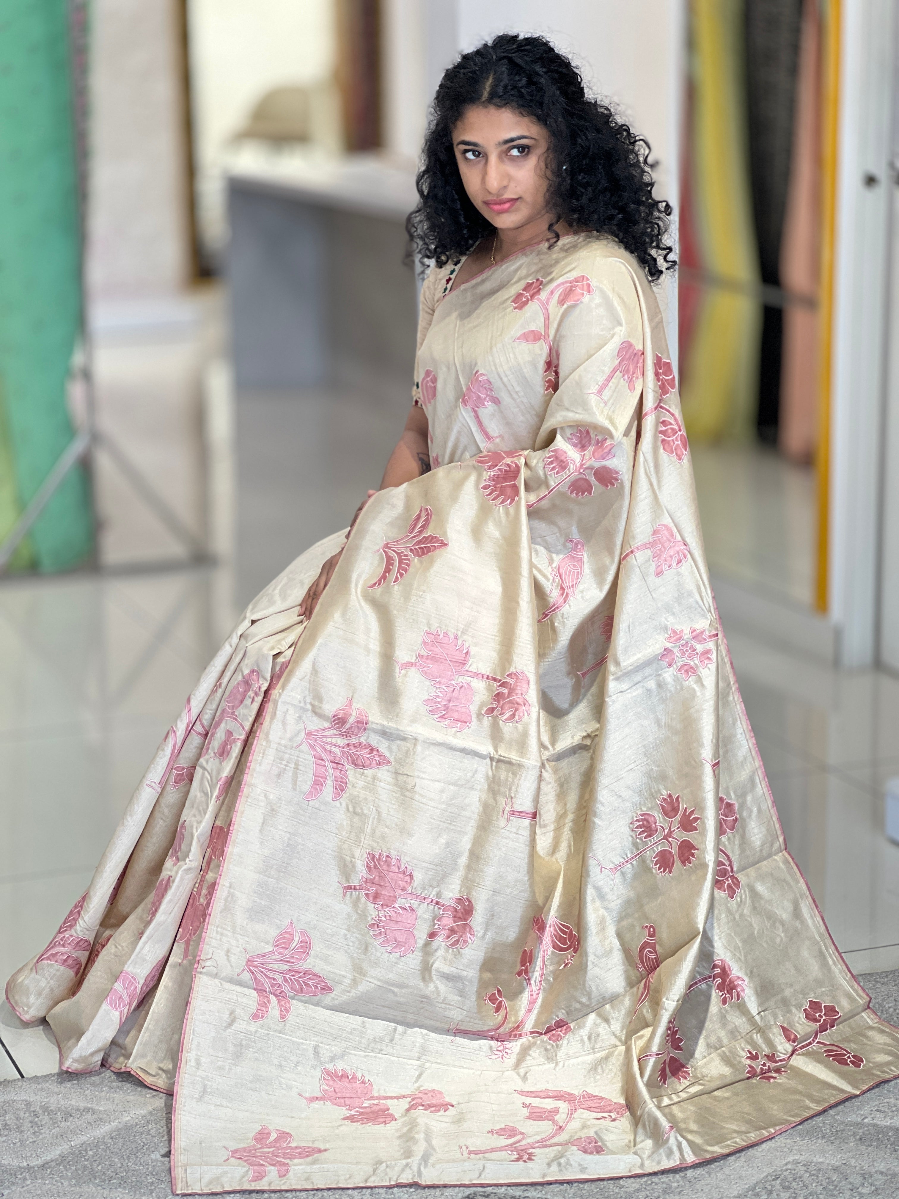 Applique Work Detailed Semi Silk Saree | BLD622
