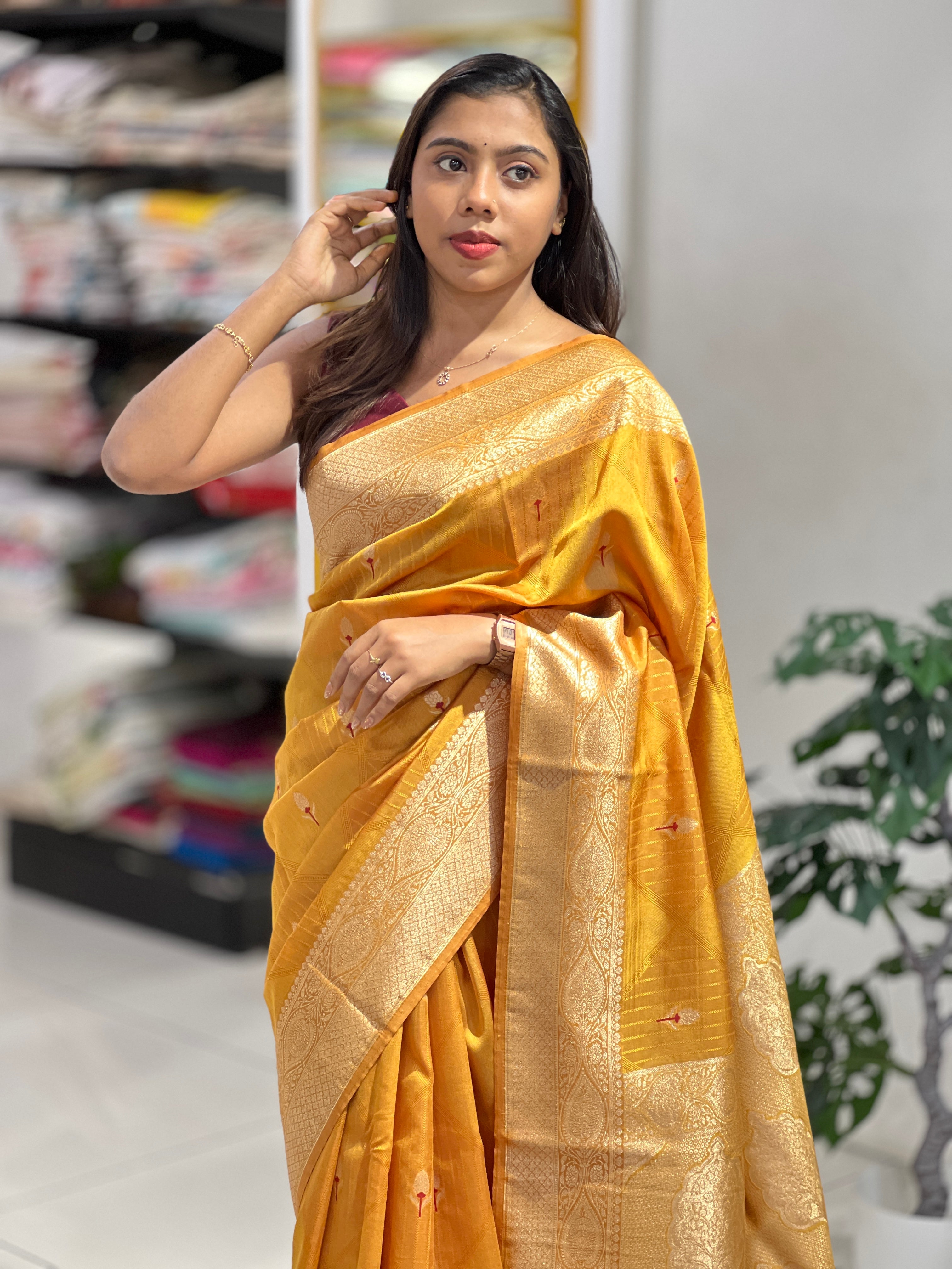 Geometric Patterned Banarasi Silk Saree | NN456