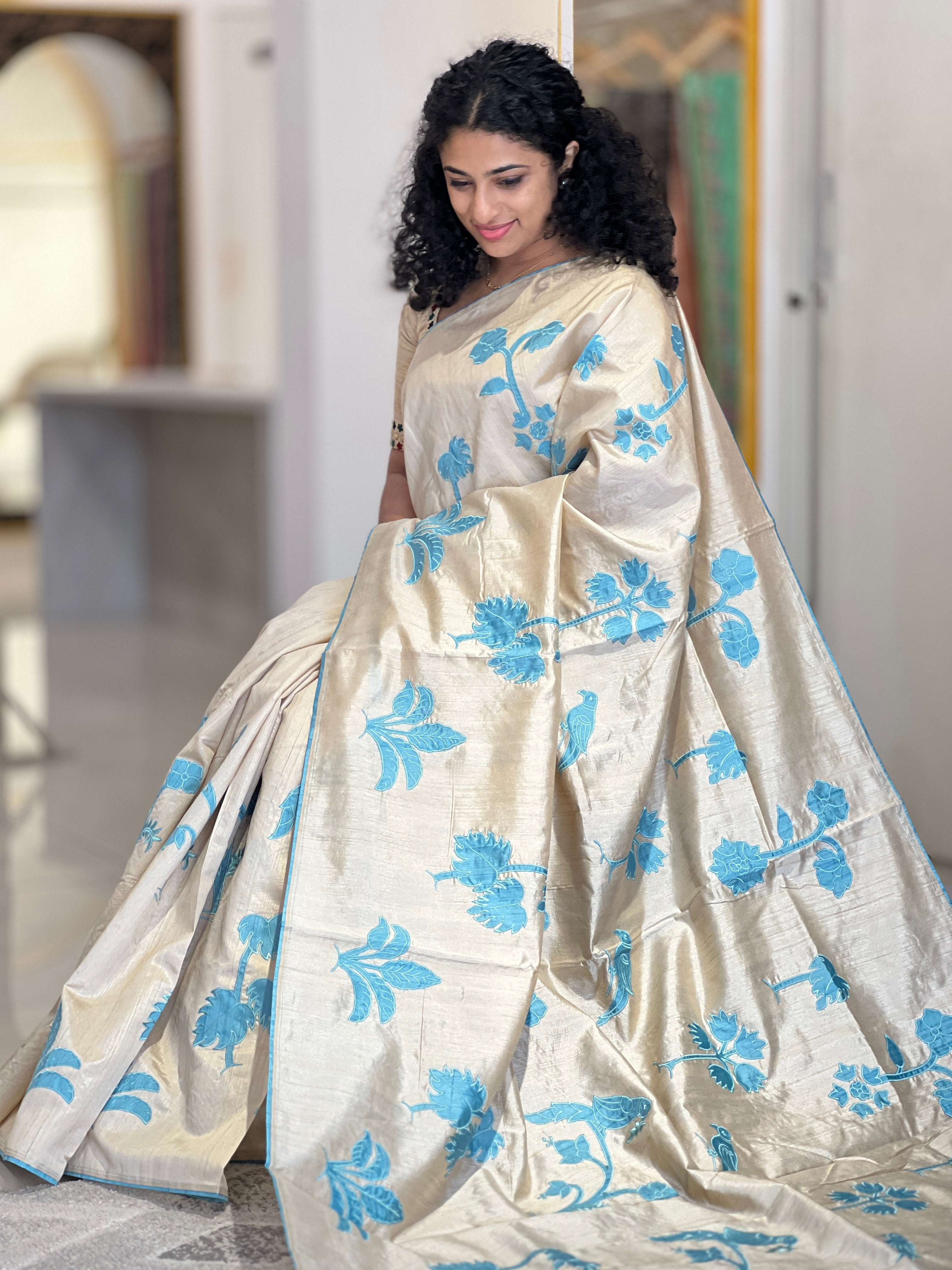 Applique Work Detailed Semi Silk Saree | BLD621