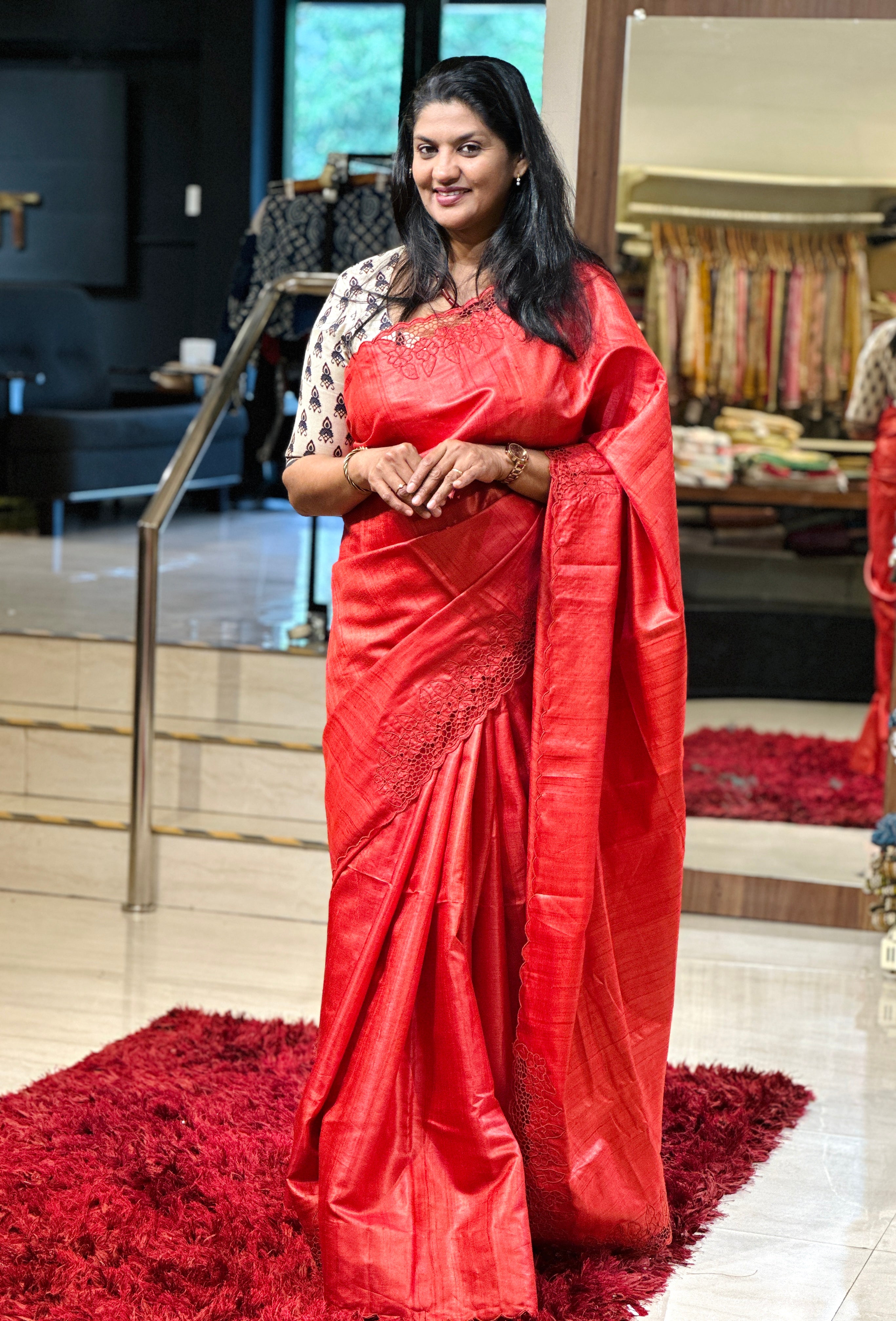 Floral Twine Cut Work Placement Embroidered Desi Tussar Saree | TC445