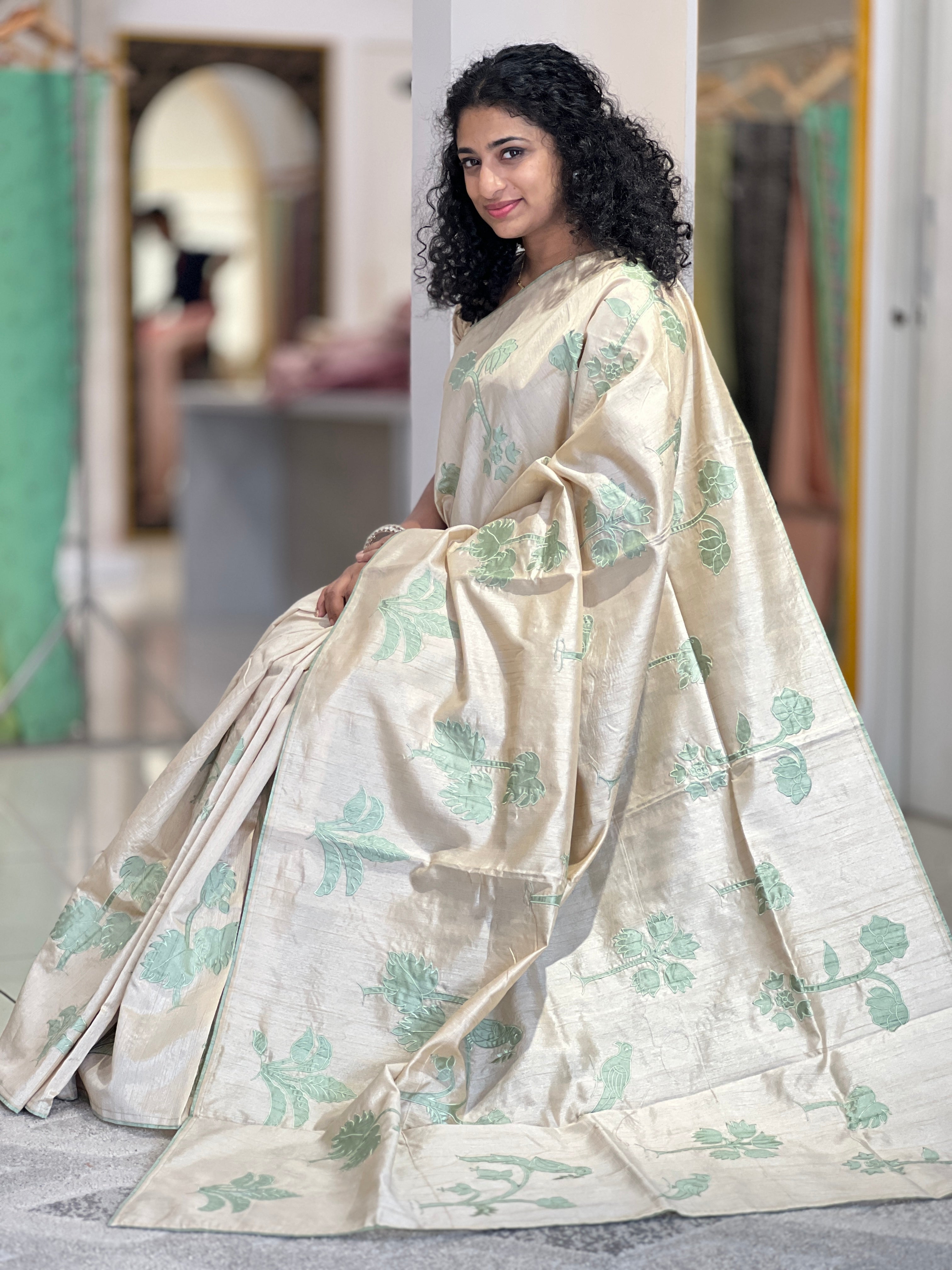 Applique Work Detailed Semi Silk Saree | BLD624