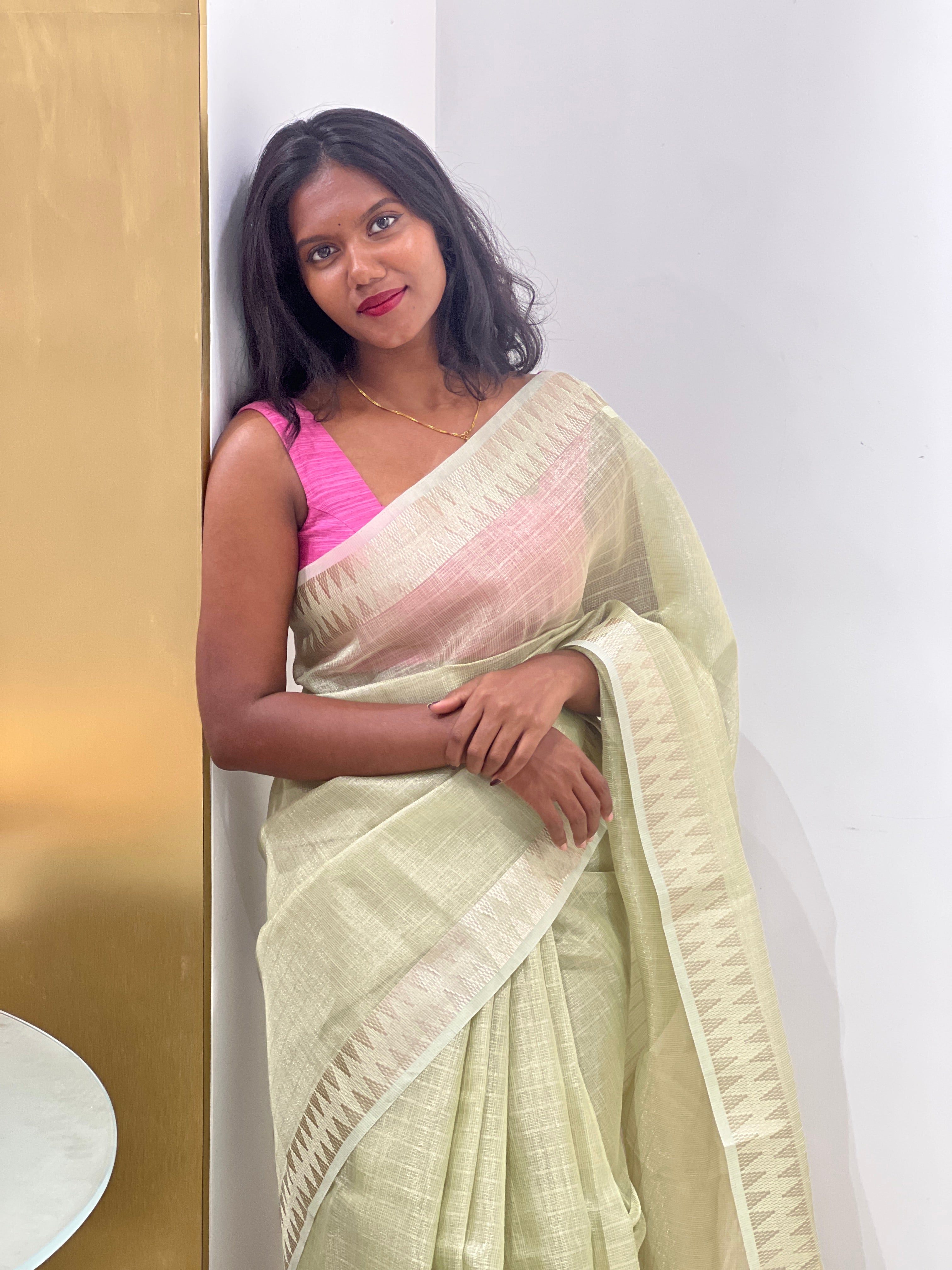 Temple Border Detailed Tissue Organza Saree | VDA170