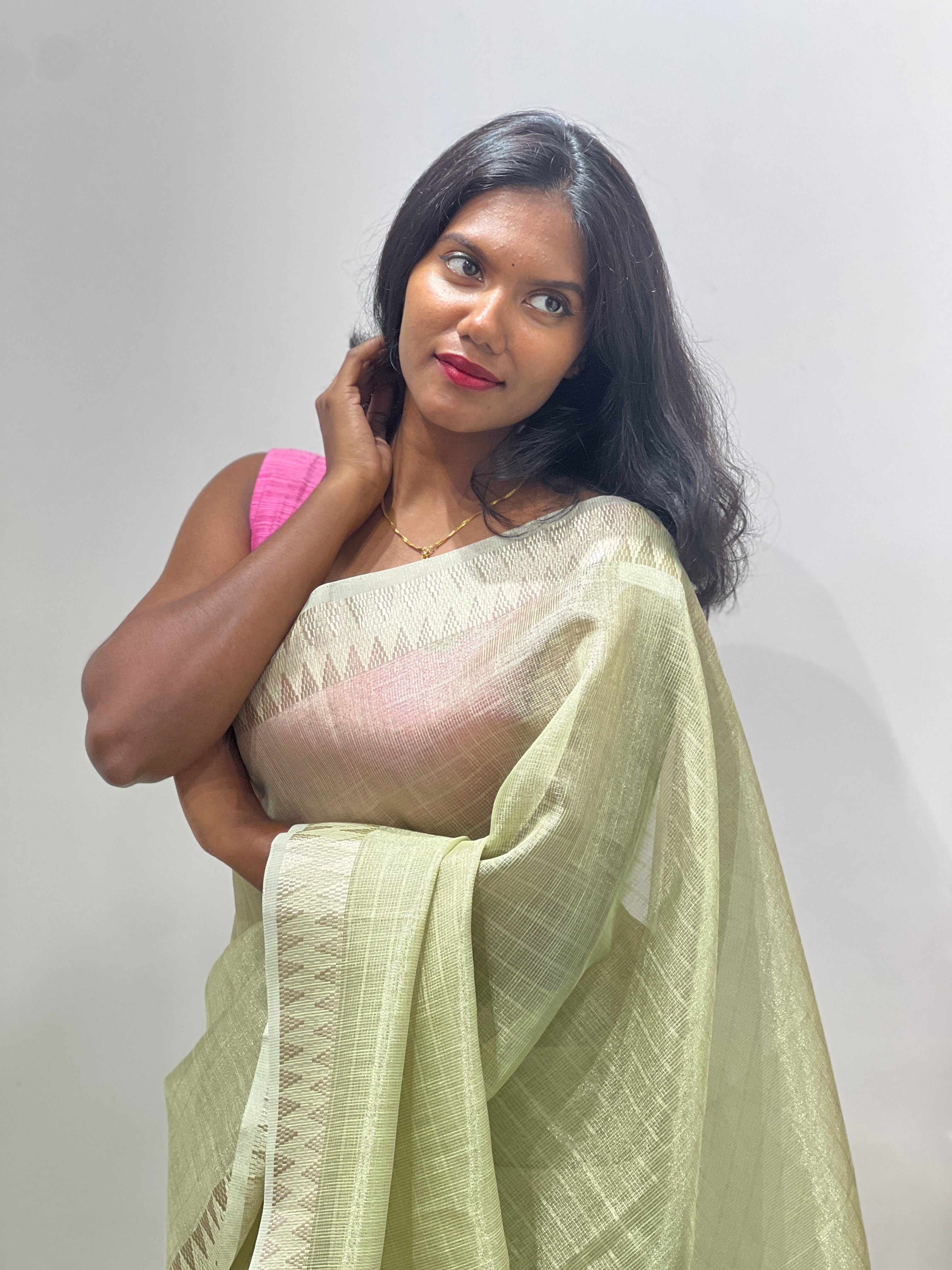 Temple Border Detailed Tissue Organza Saree | VDA170