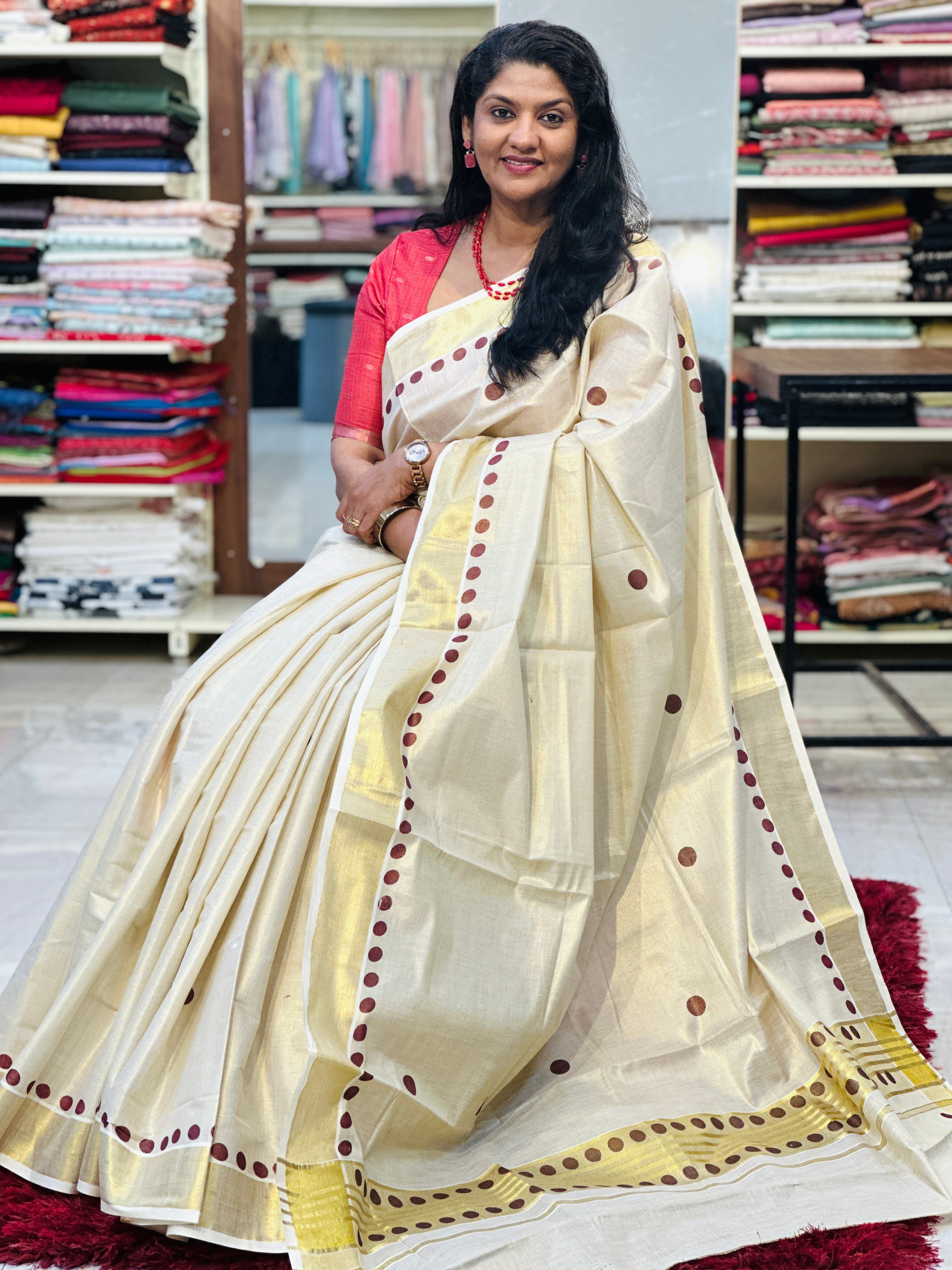 Polka Dots Pattern Tissue Saree | GAT512