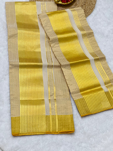 Golden Kasavu With Tissue Weaved Kerala Cotton Set Mundu | KL352