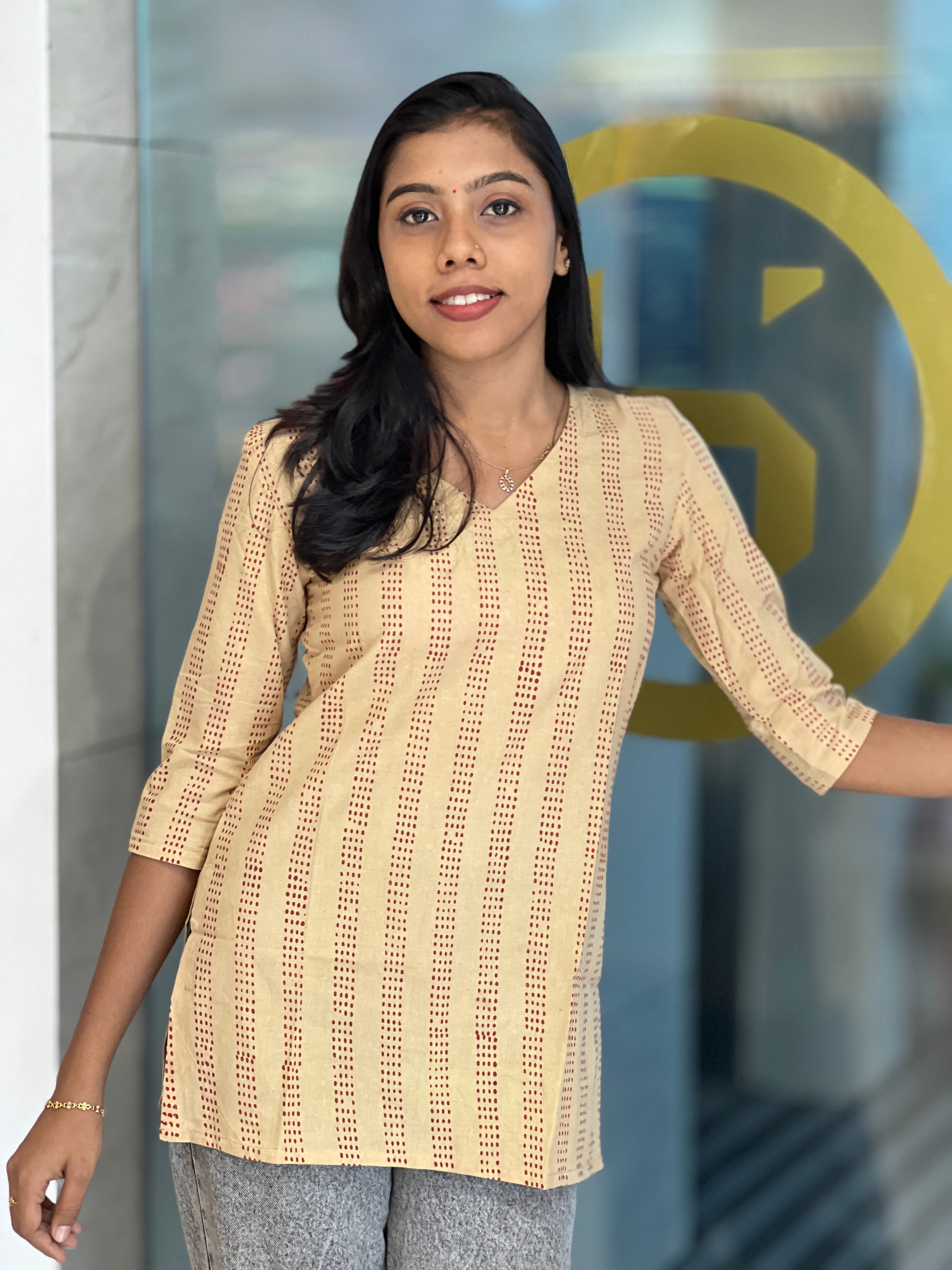 Print Detailed Cotton Short Kurta | DNT389