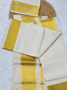 Golden Kasavu Detailed Handloom Kerala Cotton Set Mundu | KL351