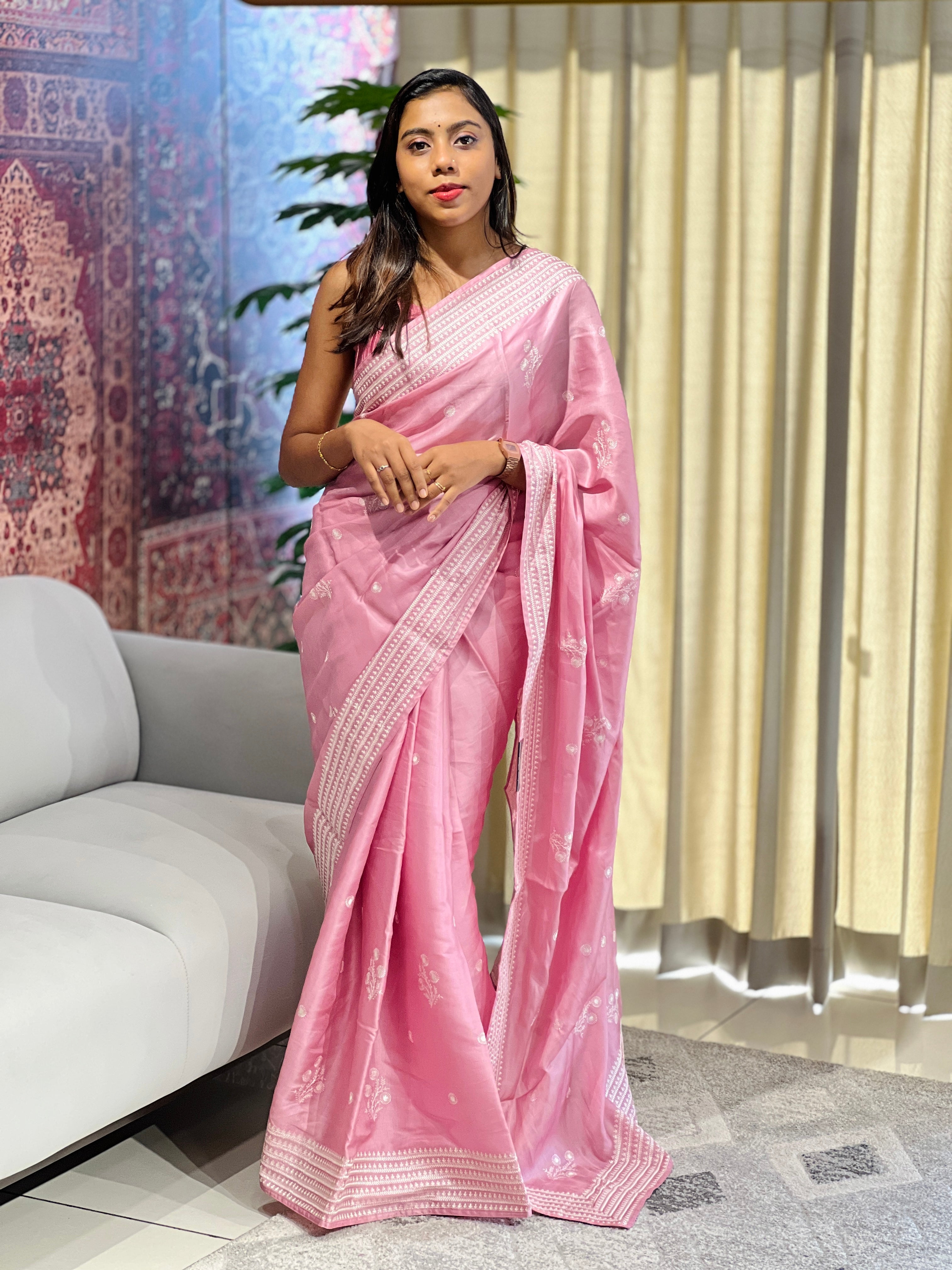 Machine Embroidery Detailed Semi Tussar Saree | SUN549