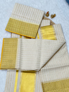 Stripe With Kasavu Detailed Handloom Kerala Cotton Set Mundu | KL354