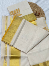 Golden Zari Detailed Lotus Detailed Kerala Cotton Set Mundu | KL355