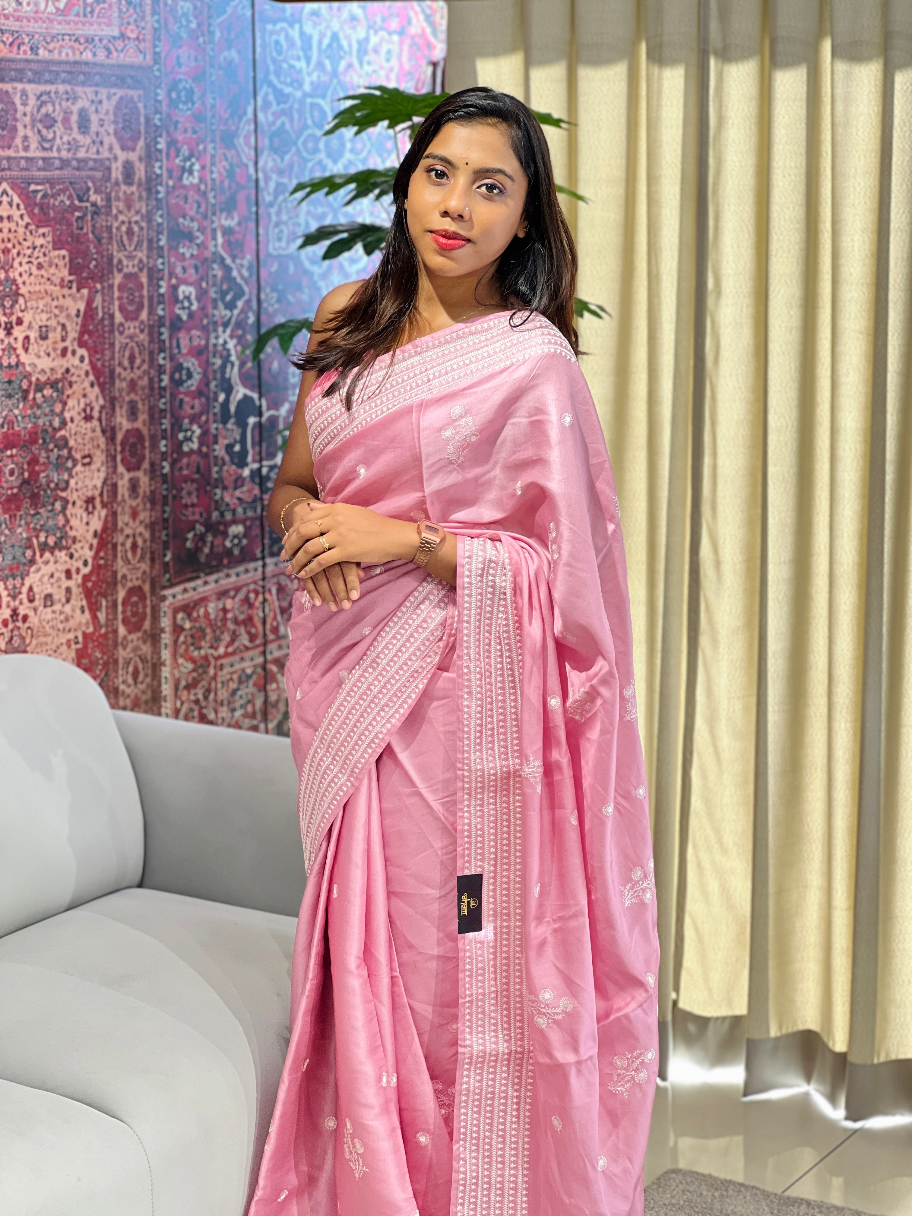 Machine Embroidery Detailed Semi Tussar Saree | SUN549