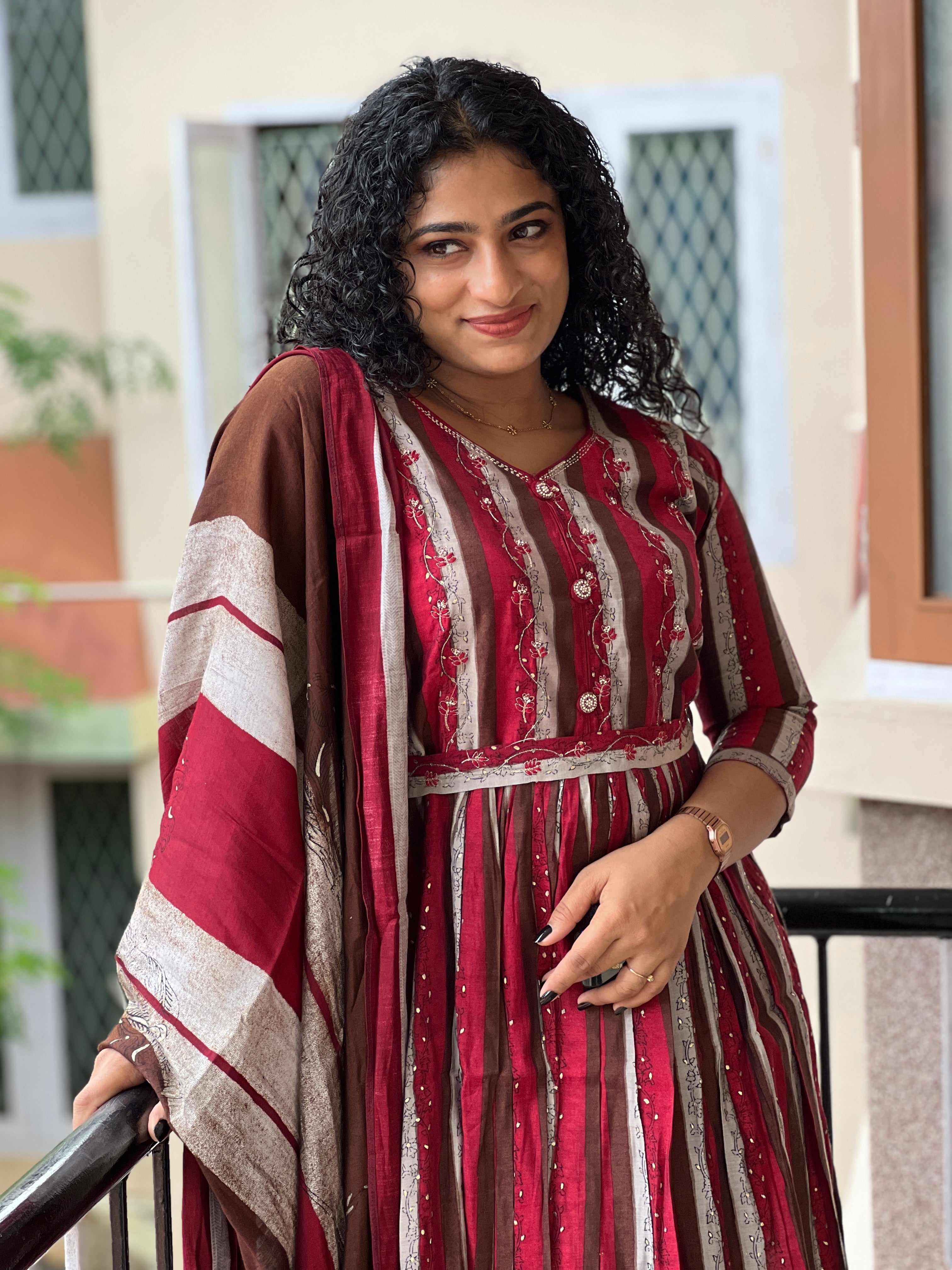 Stripe Design Muslin Finish Kurta Set | FW124