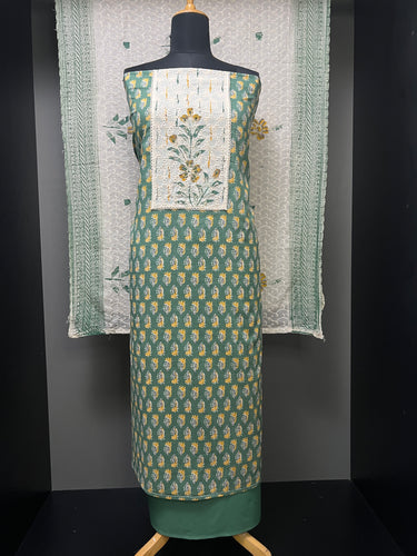 Block Print With Schiffli Patterned Cotton Salwar Set | SW2114