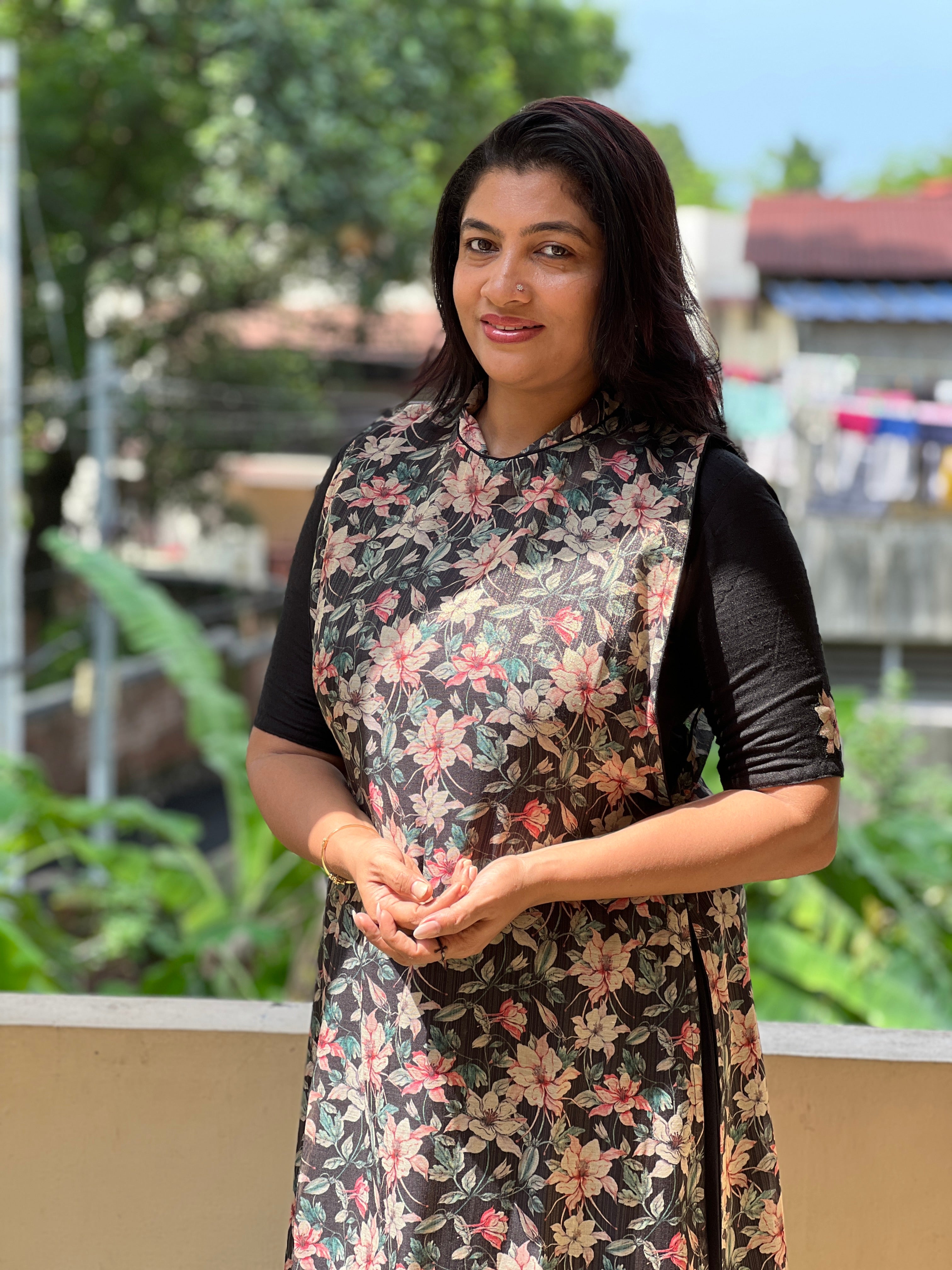 Floral Printed Jacket  Raw Cotton Kurta Material | DN563