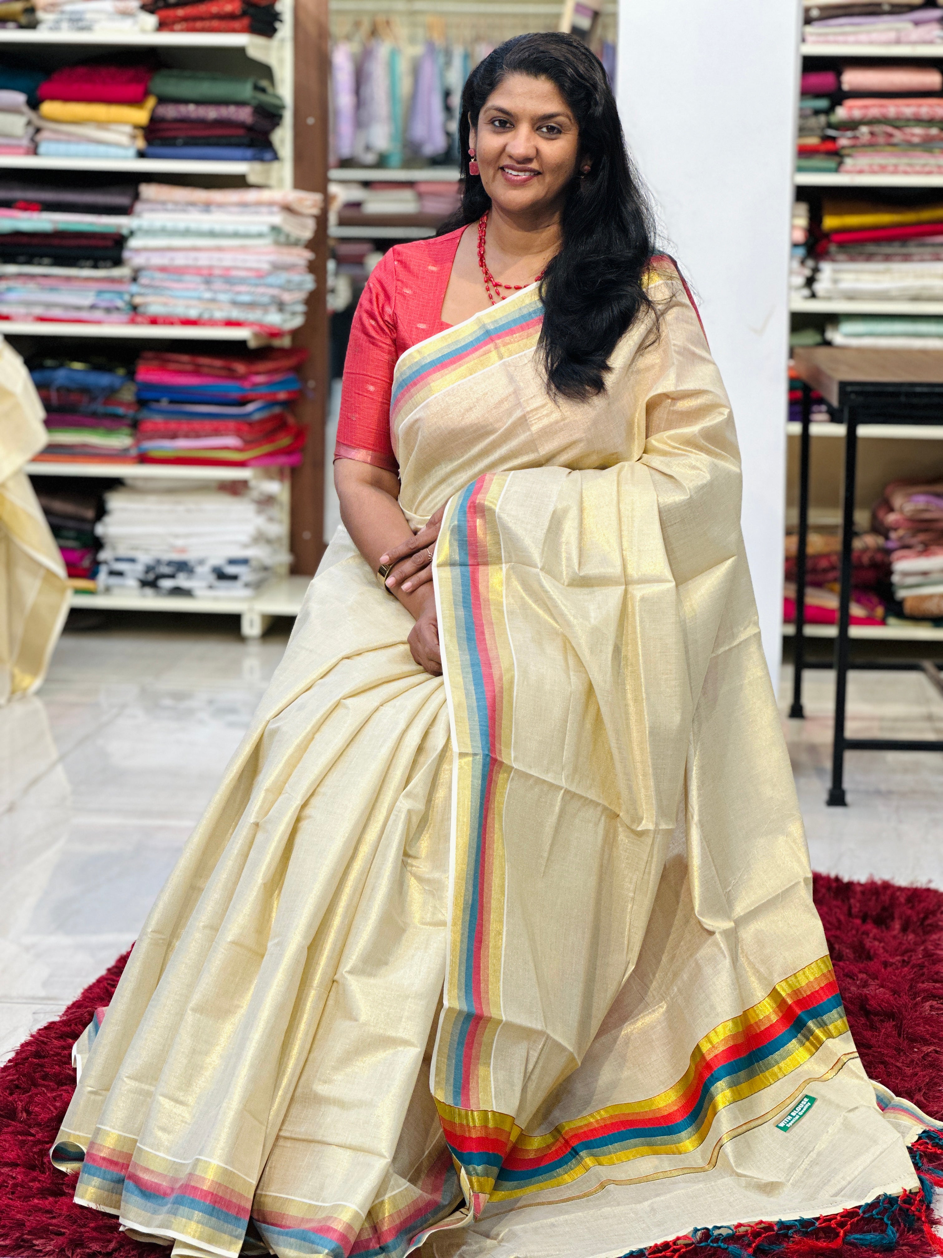 Double Border Pattern Tissue  Saree | GAT468