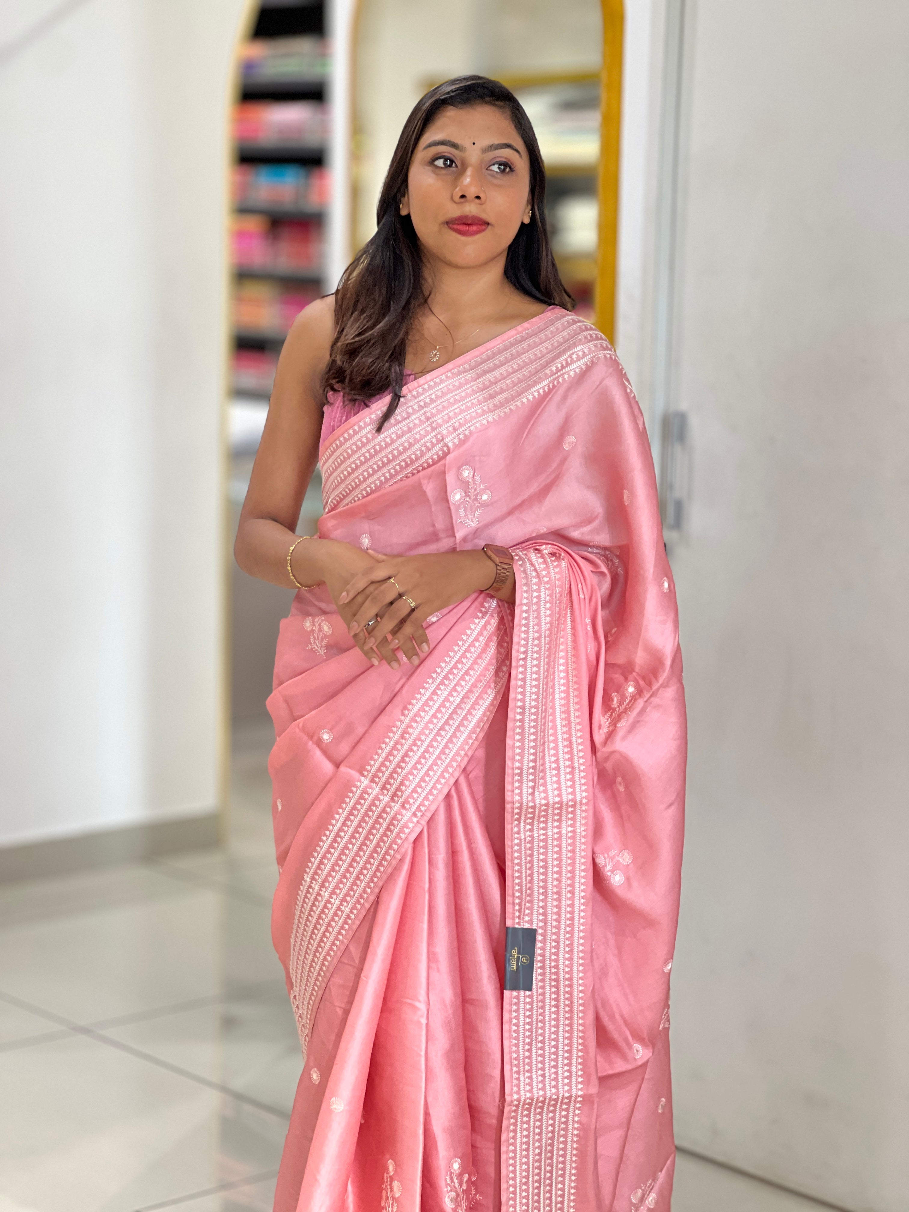 Machine Embroidery Detailed Semi Tussar Saree | SUN547