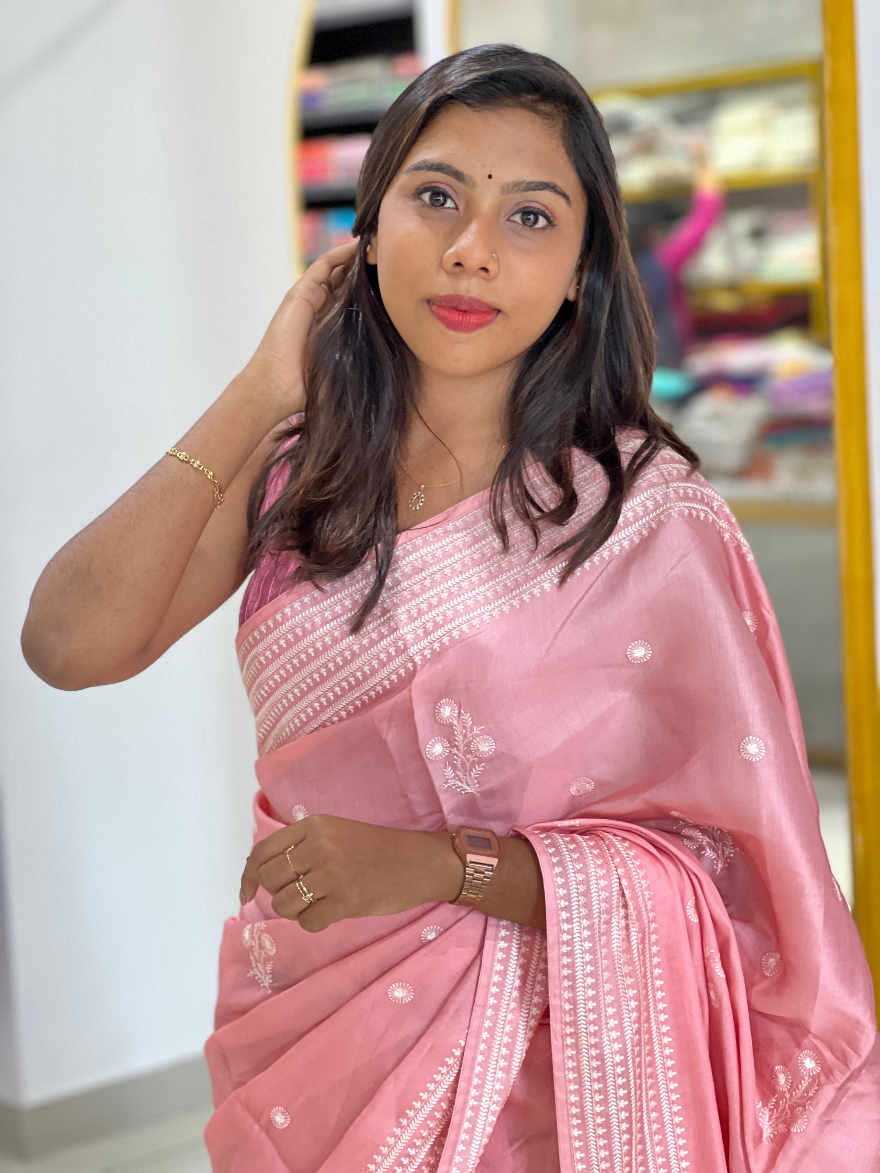 Machine Embroidery Detailed Semi Tussar Saree | SUN547
