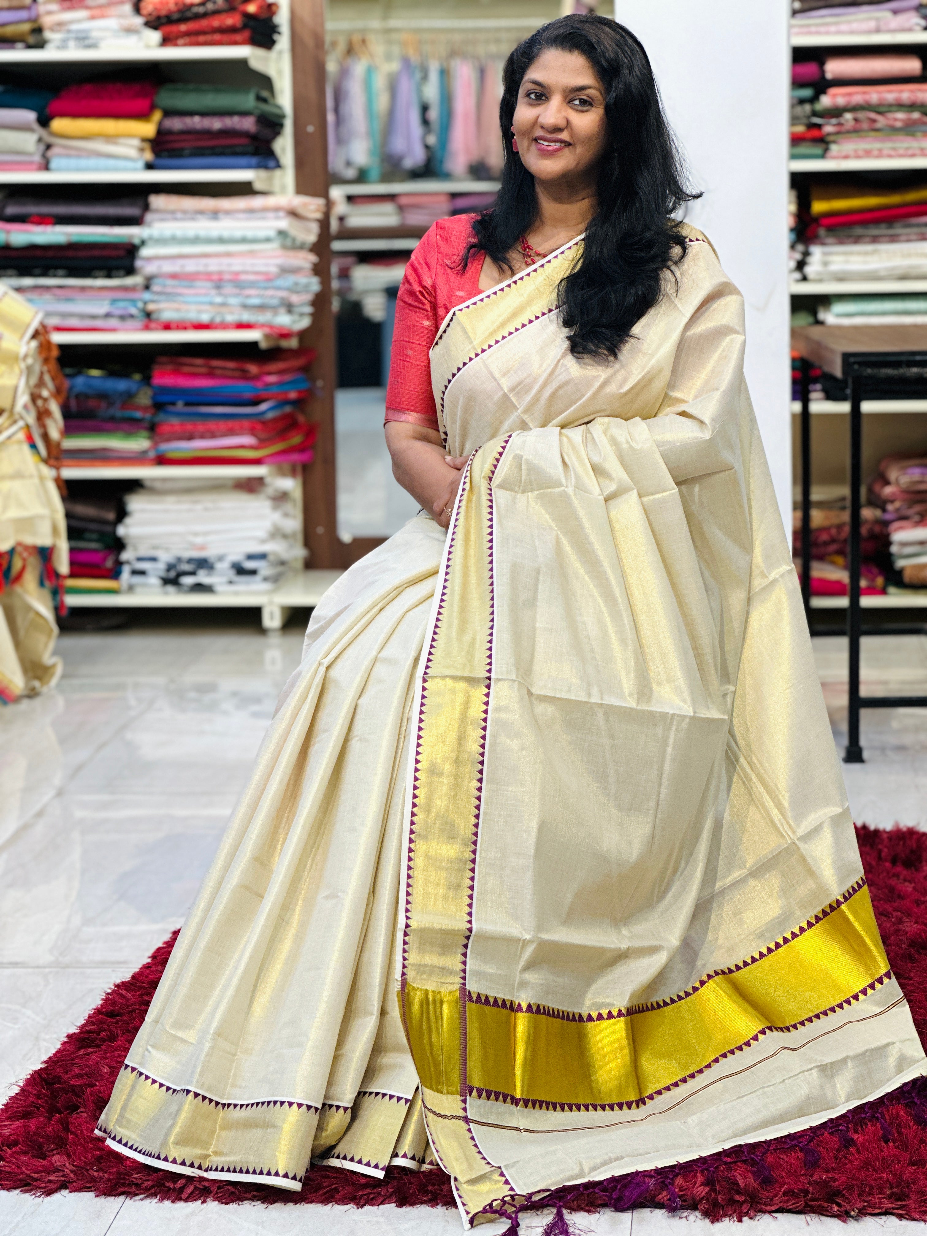 Temple Pattern Border Tissue Saree | GAT522