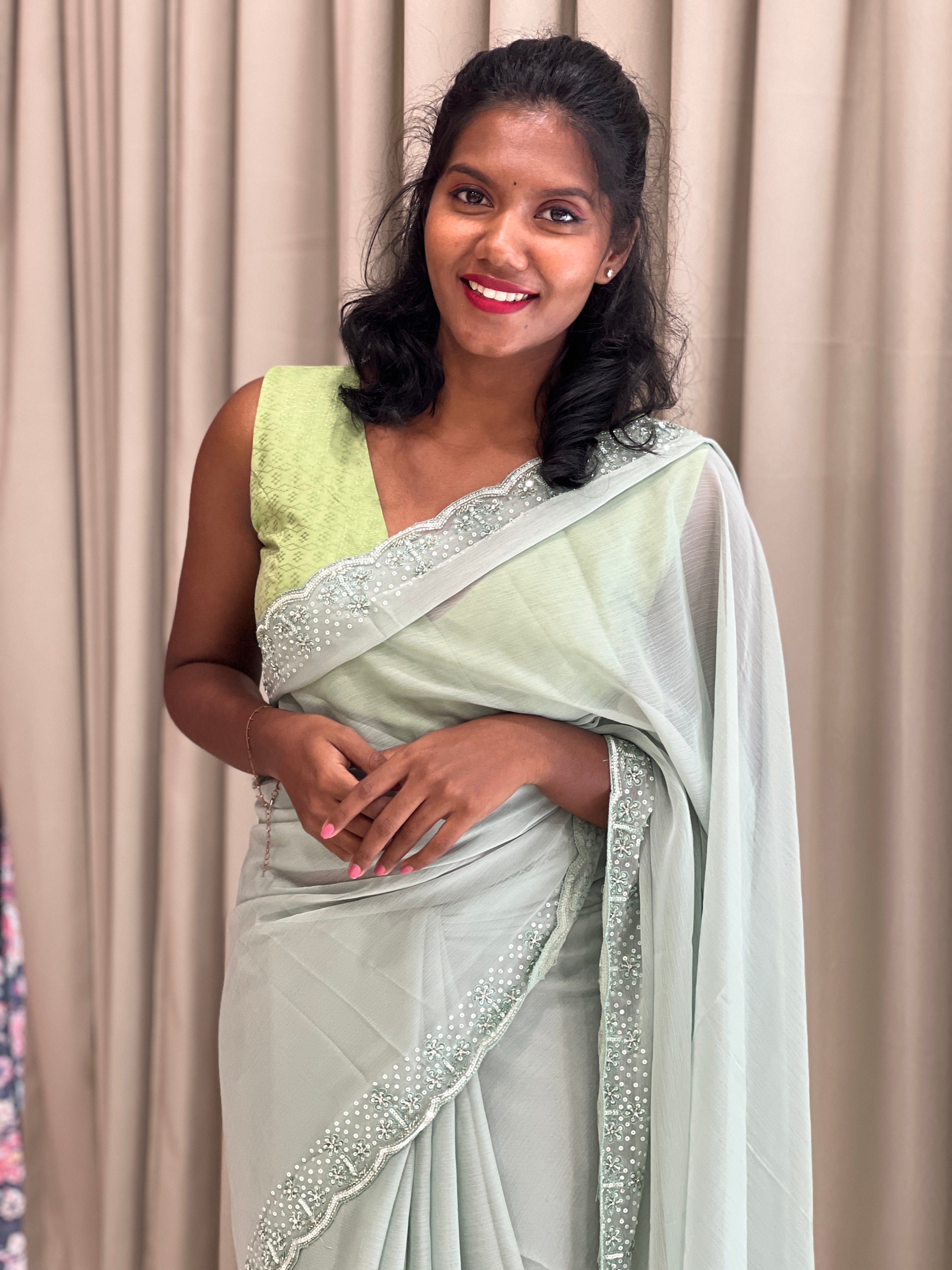 Sequence & Cut Beads Detailed Chiffon Saree | SBP701