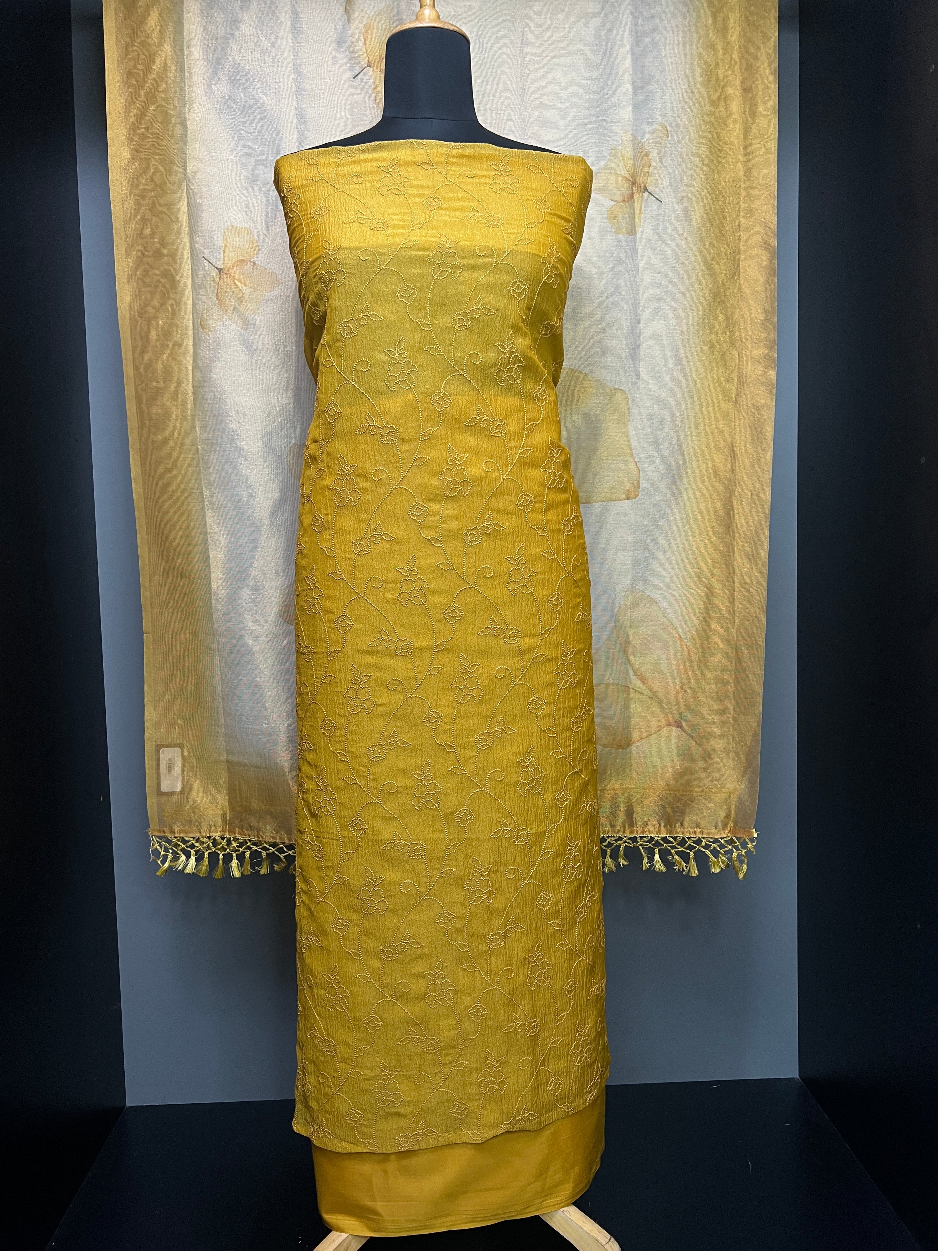 Point Embroidery Crushed Shimmer Organza Salwar Set  | MS835