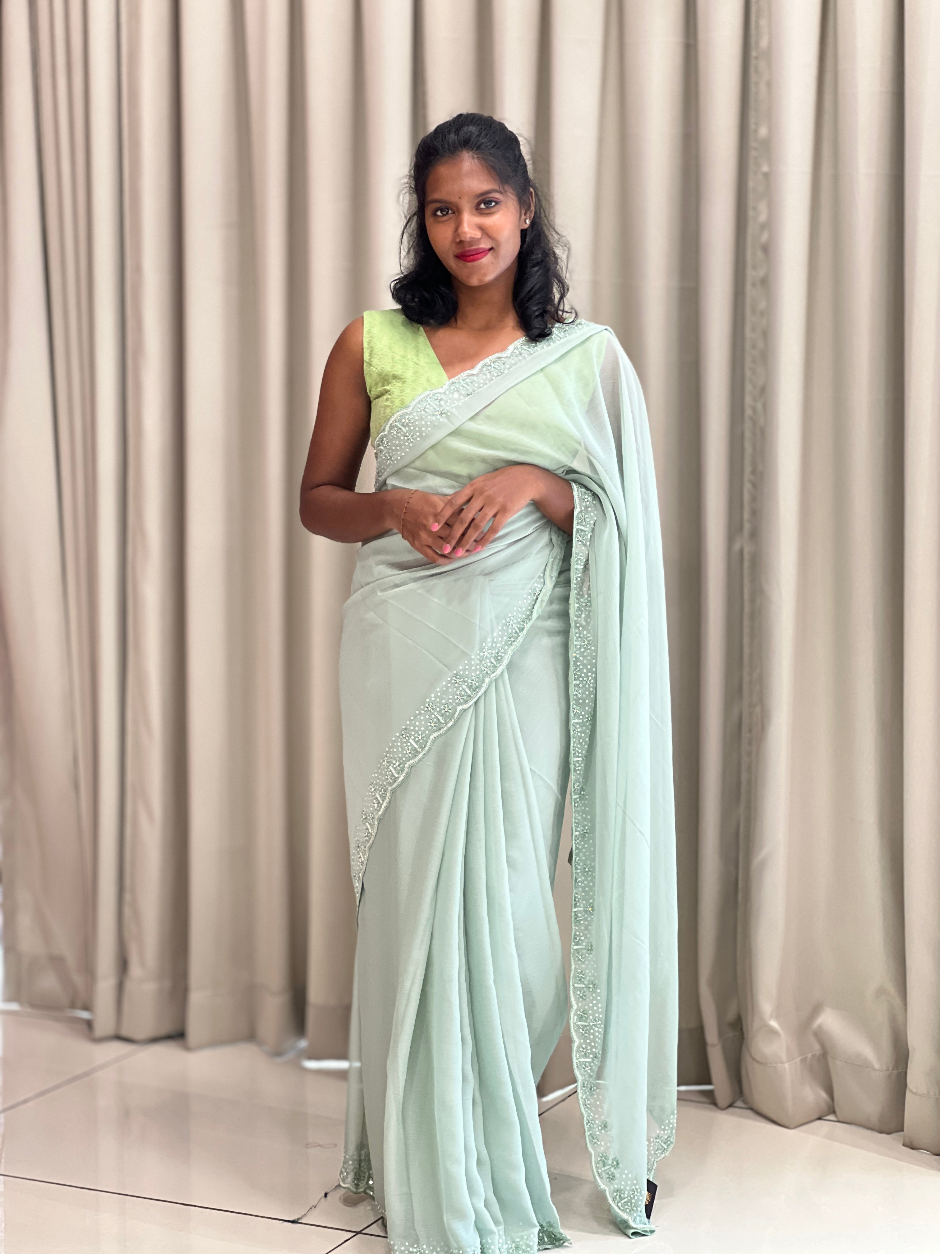 Sequence & Cut Beads Detailed Chiffon Saree | SBP701