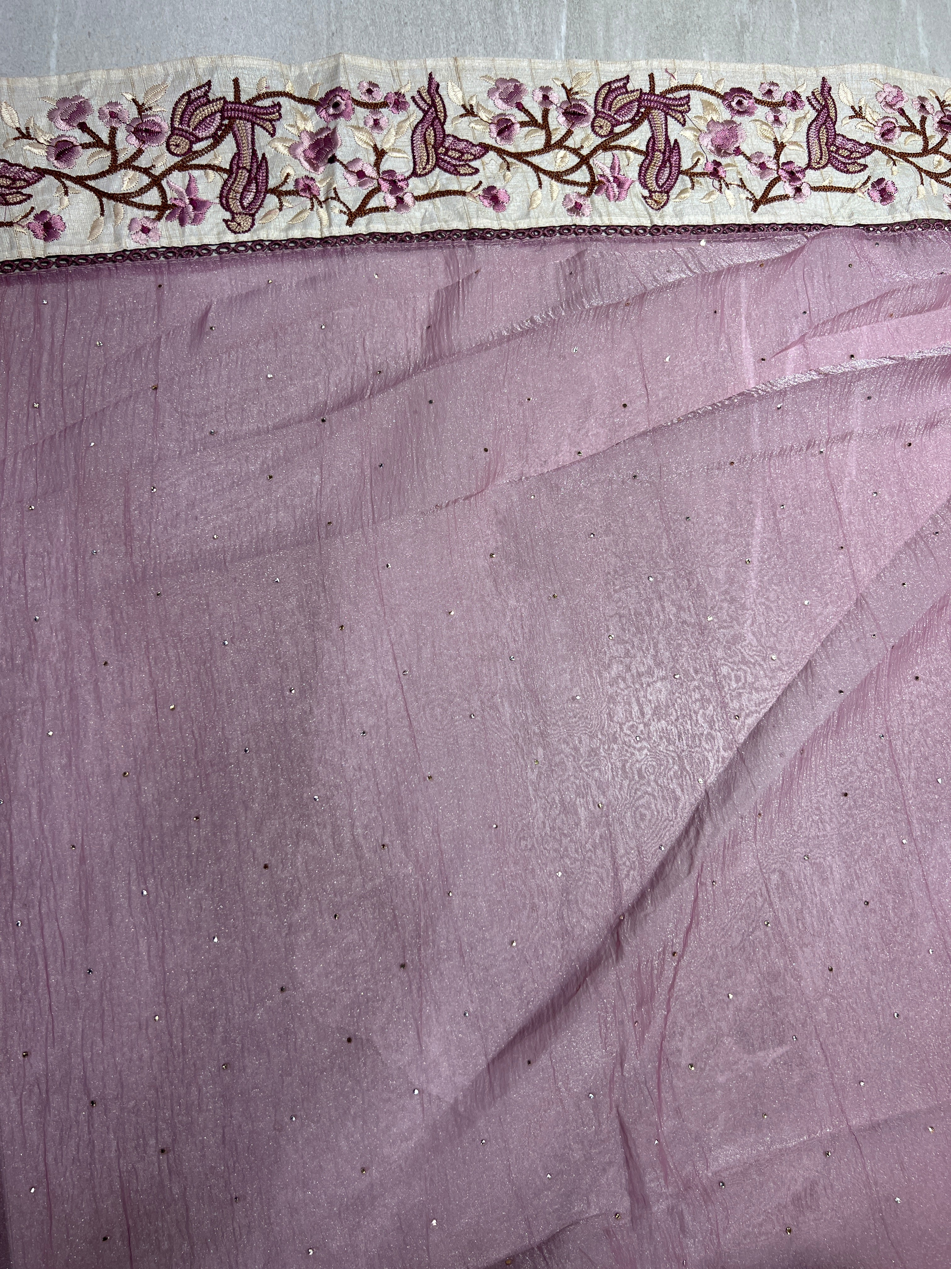 Mukaish Work Detailed Crushed Organza Saree | SUN571