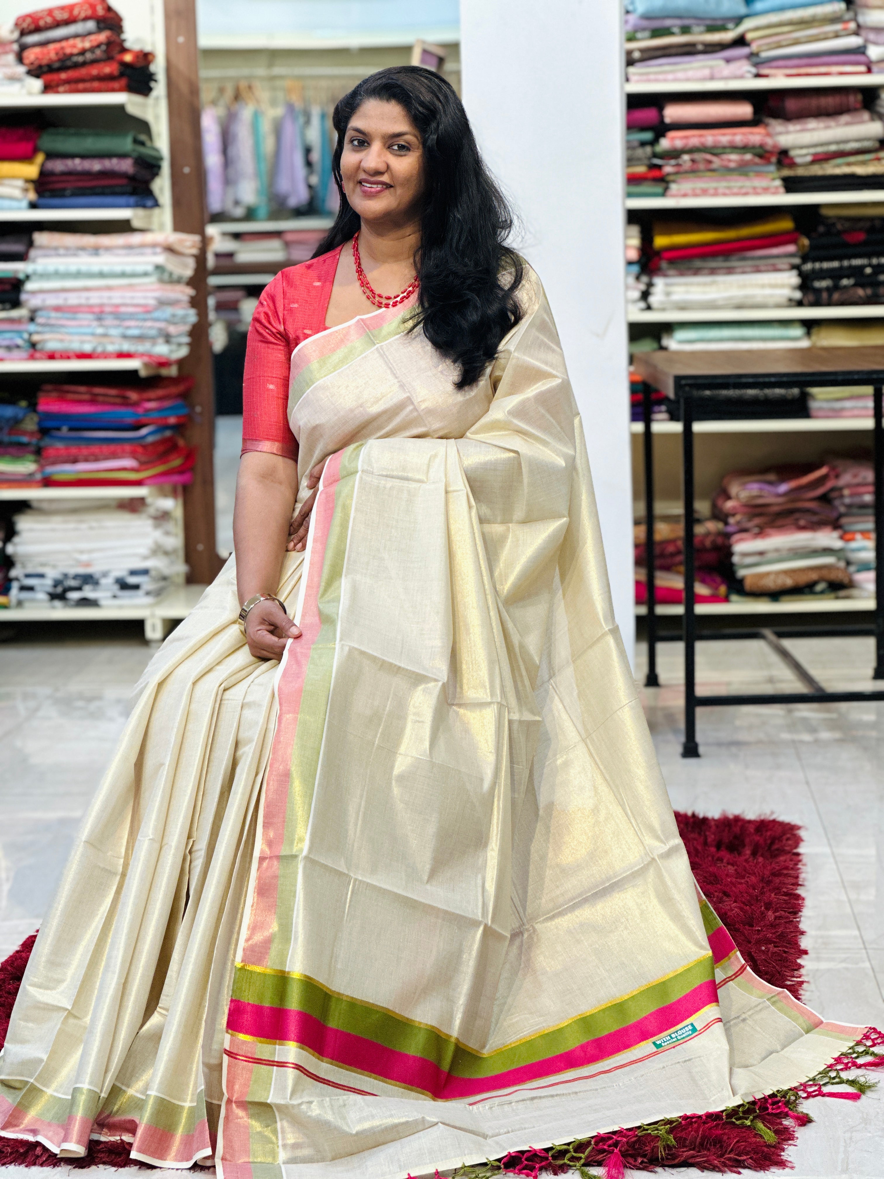 Double Border Pattern Kerala Cotton Saree | GAT466