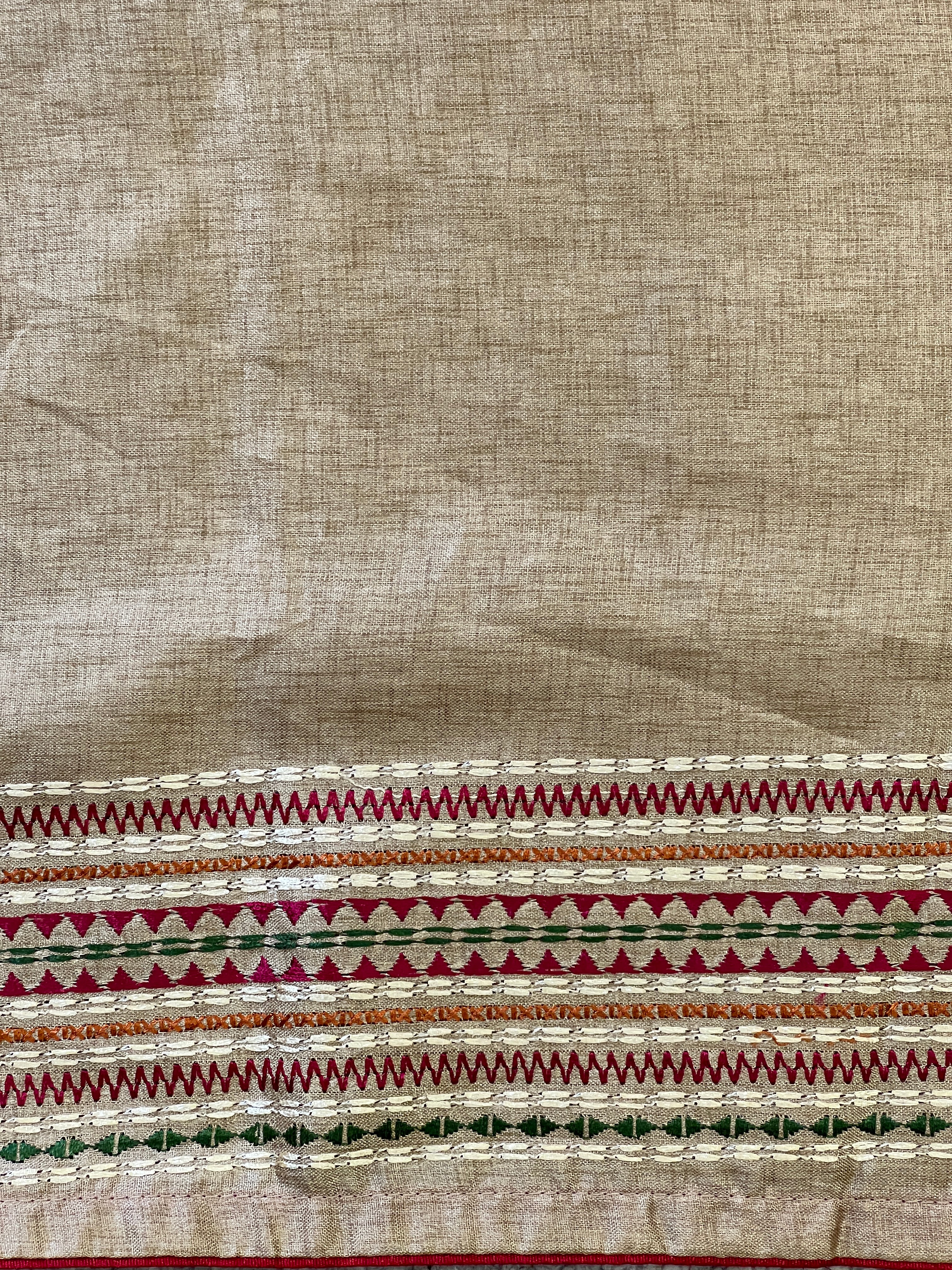 Multi-Color Thread Embroidery Detailed Semi Tussar Saree | SUN504