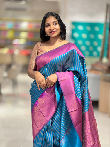 Traditional Zari Woven Stripe Patterned Semi Silk Saree | SRK110