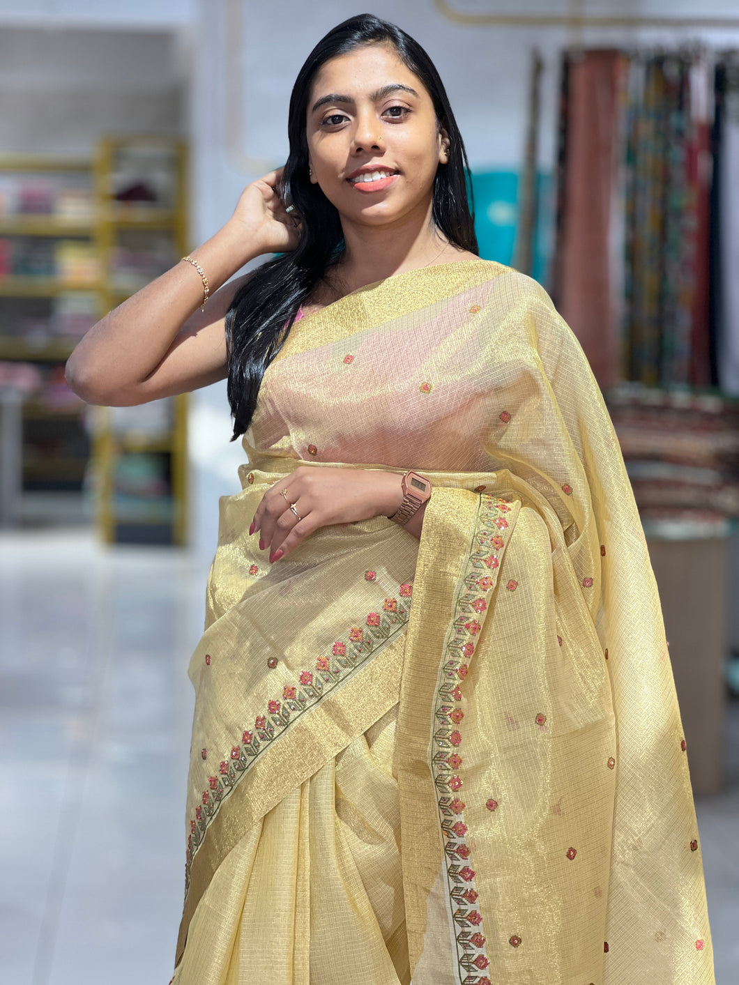 Embroidery Patterned Tissue Kota Saree | BLD806