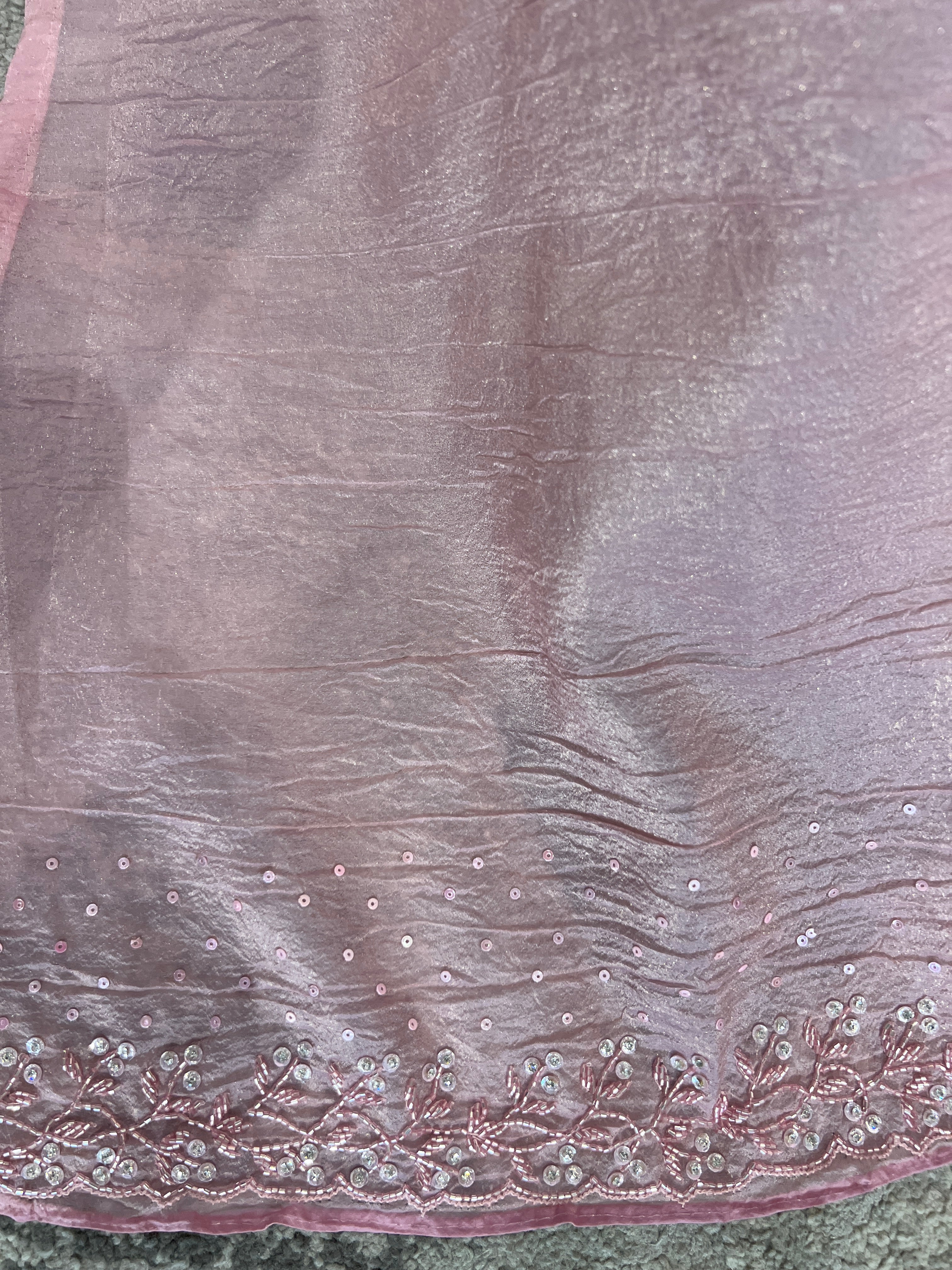 Embroidered Detailed Crushed Organza Saree | SBP696