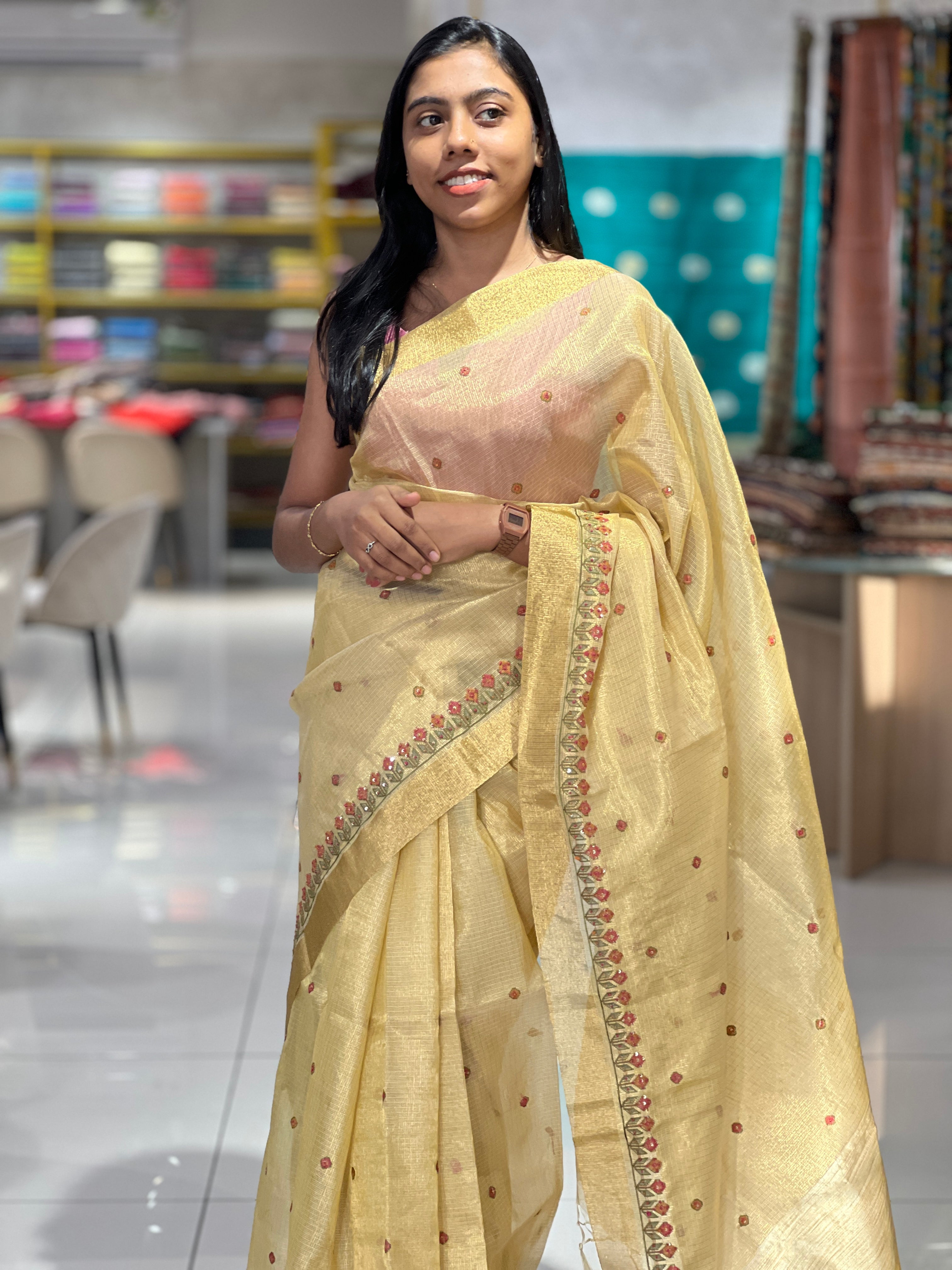 Embroidery Patterned Tissue Kota Saree | BLD806