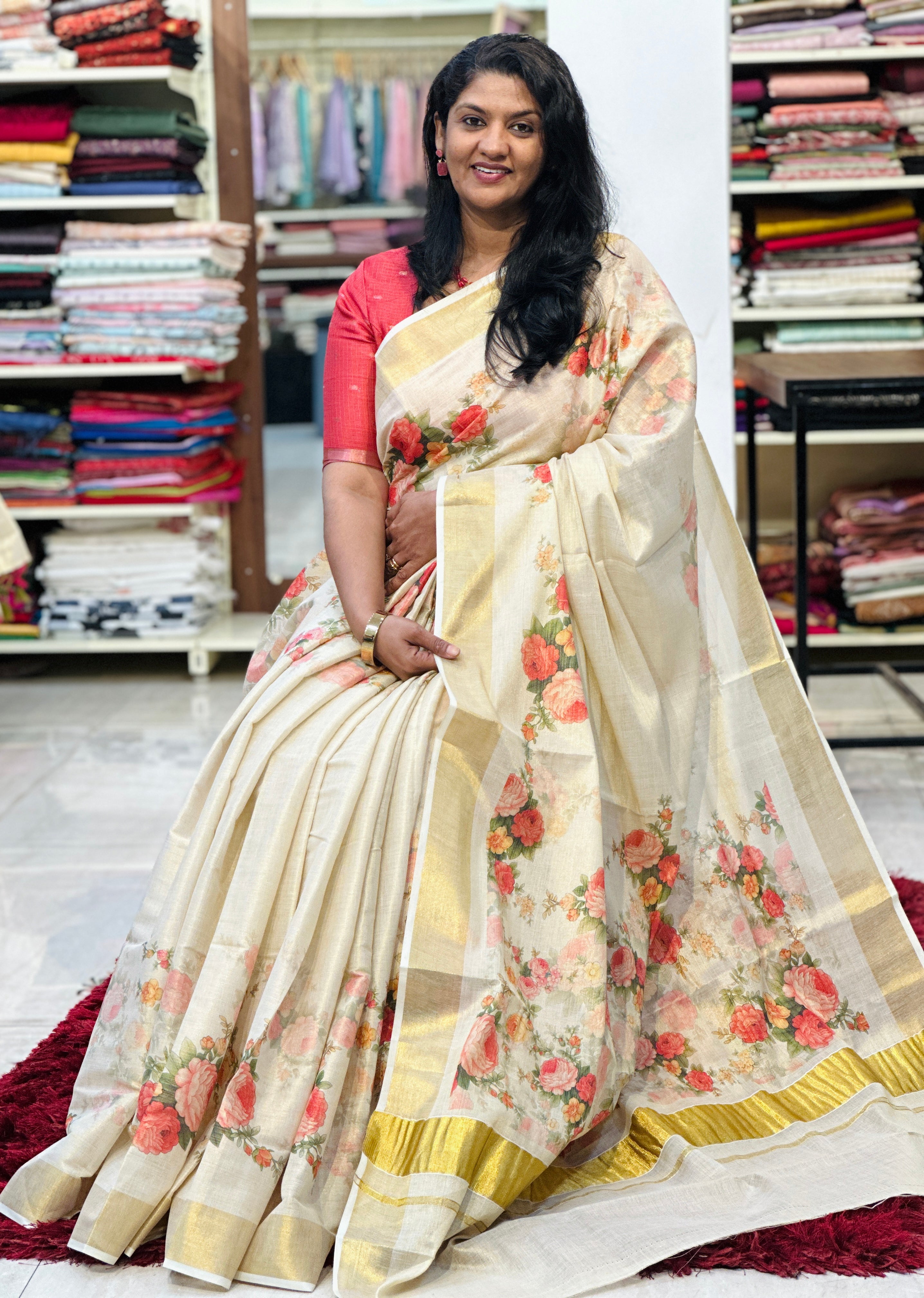 Floral Pattern Tissue Saree | PMCT107