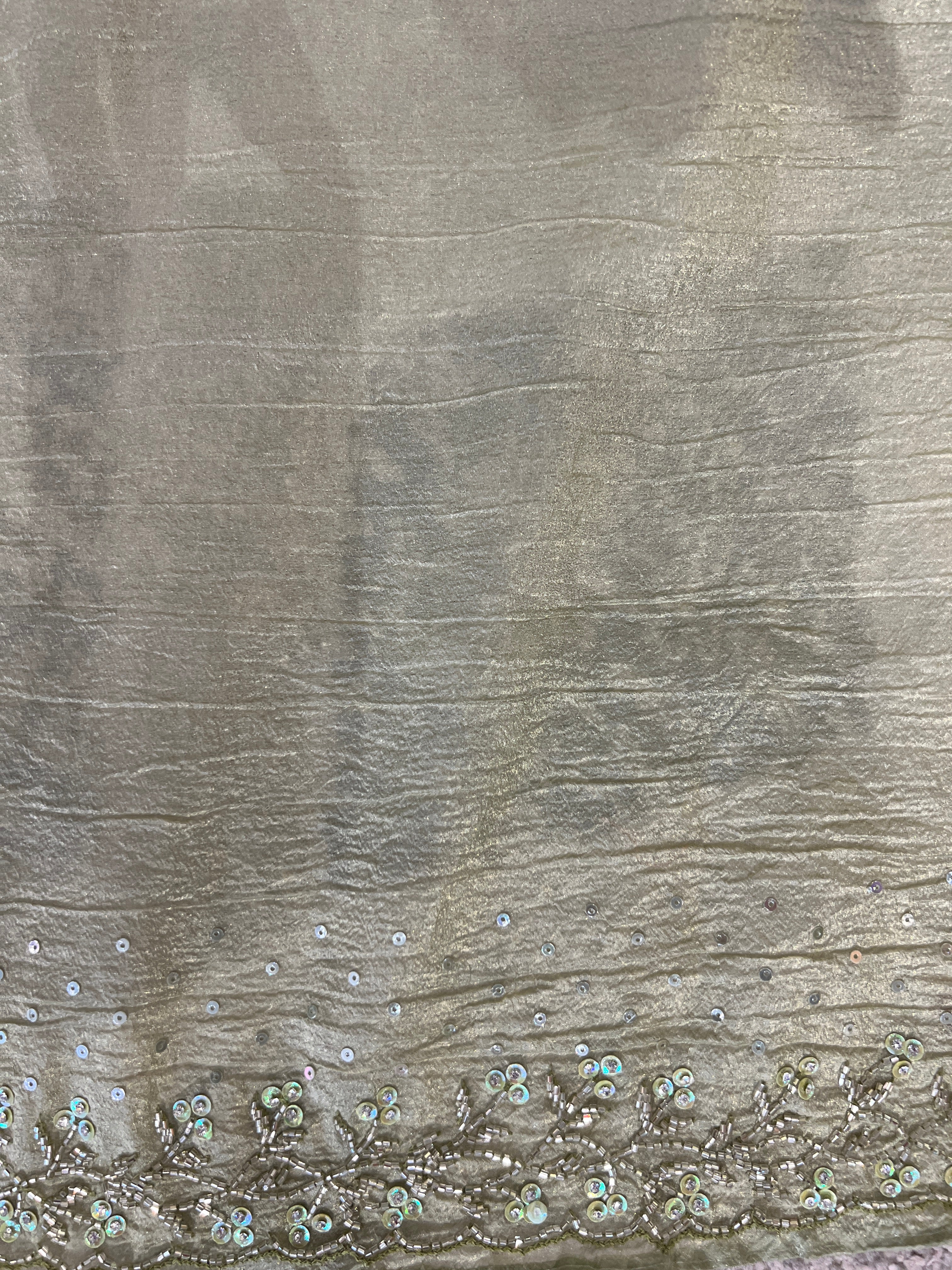 Embroidered Detailed Crushed Organza Saree  | SBP695