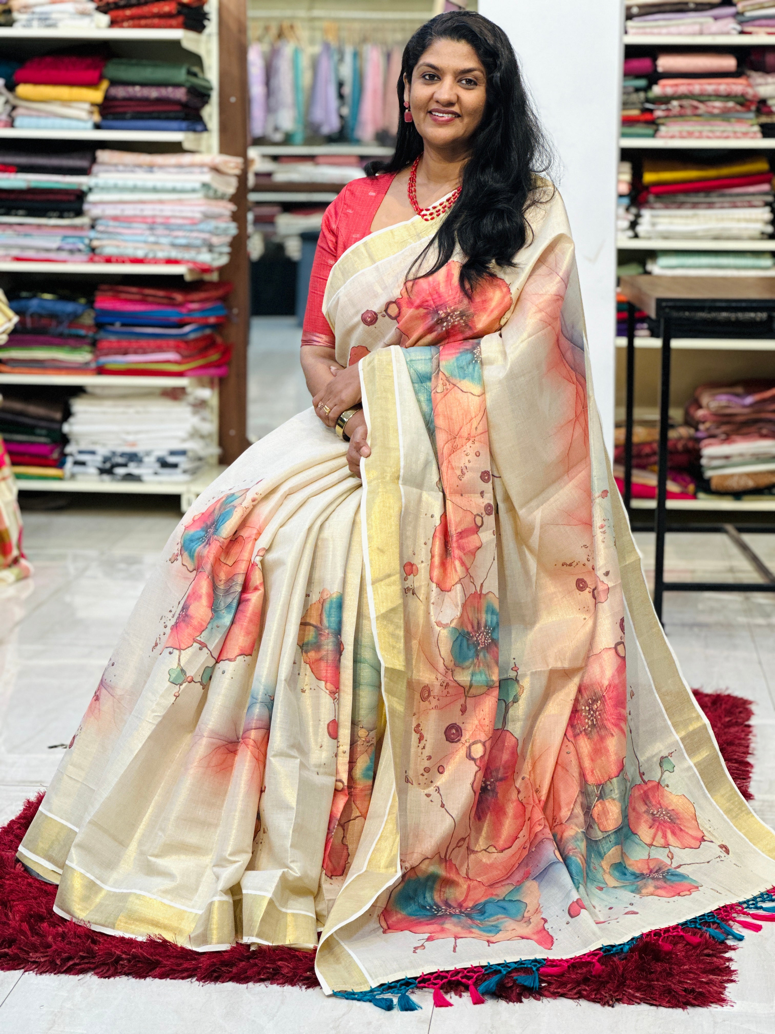 Digital Printed Pattern Tissue Saree | GAT496