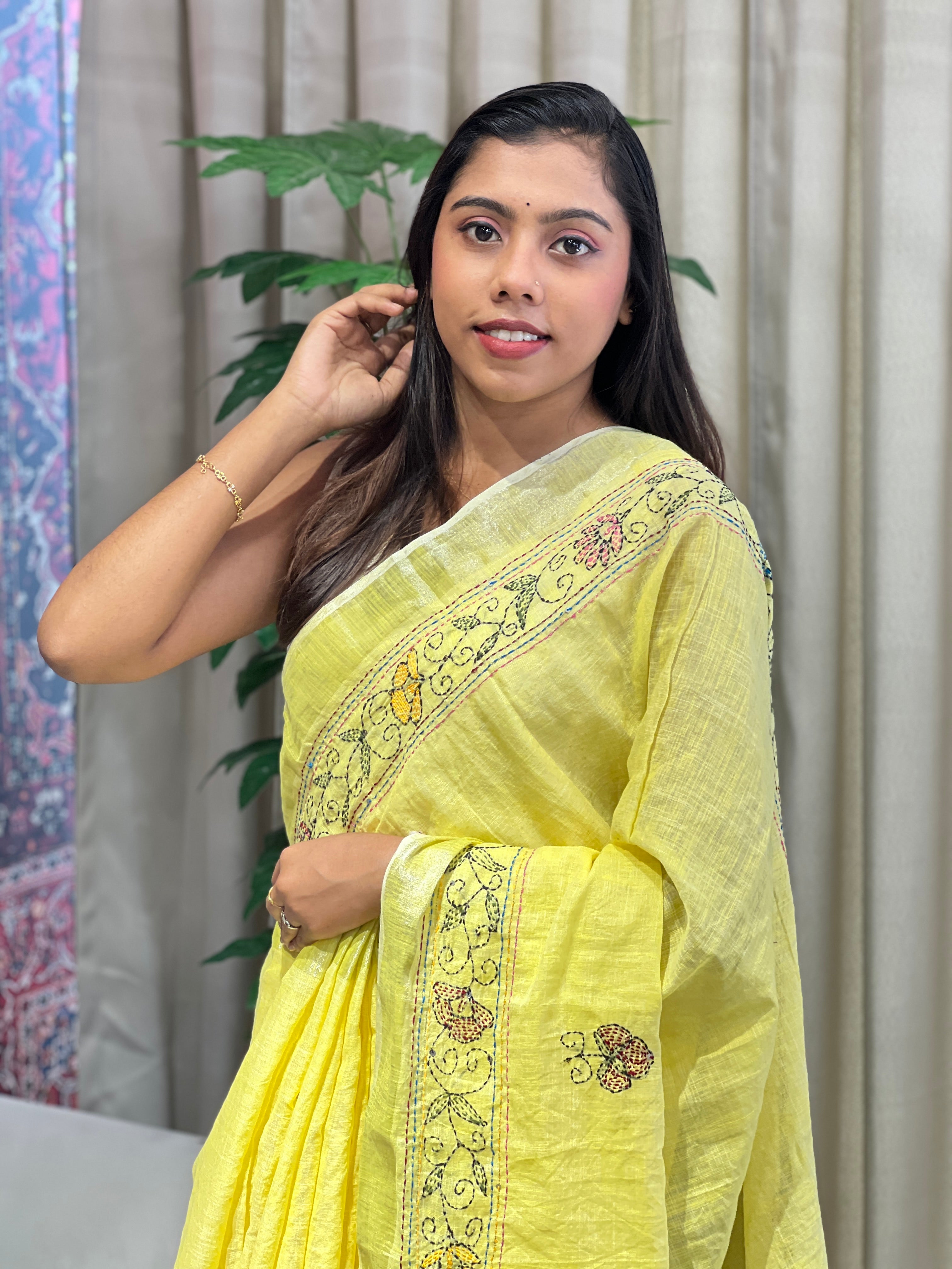 Kantha Embroidery Detailed Semi Linen Saree | RP788