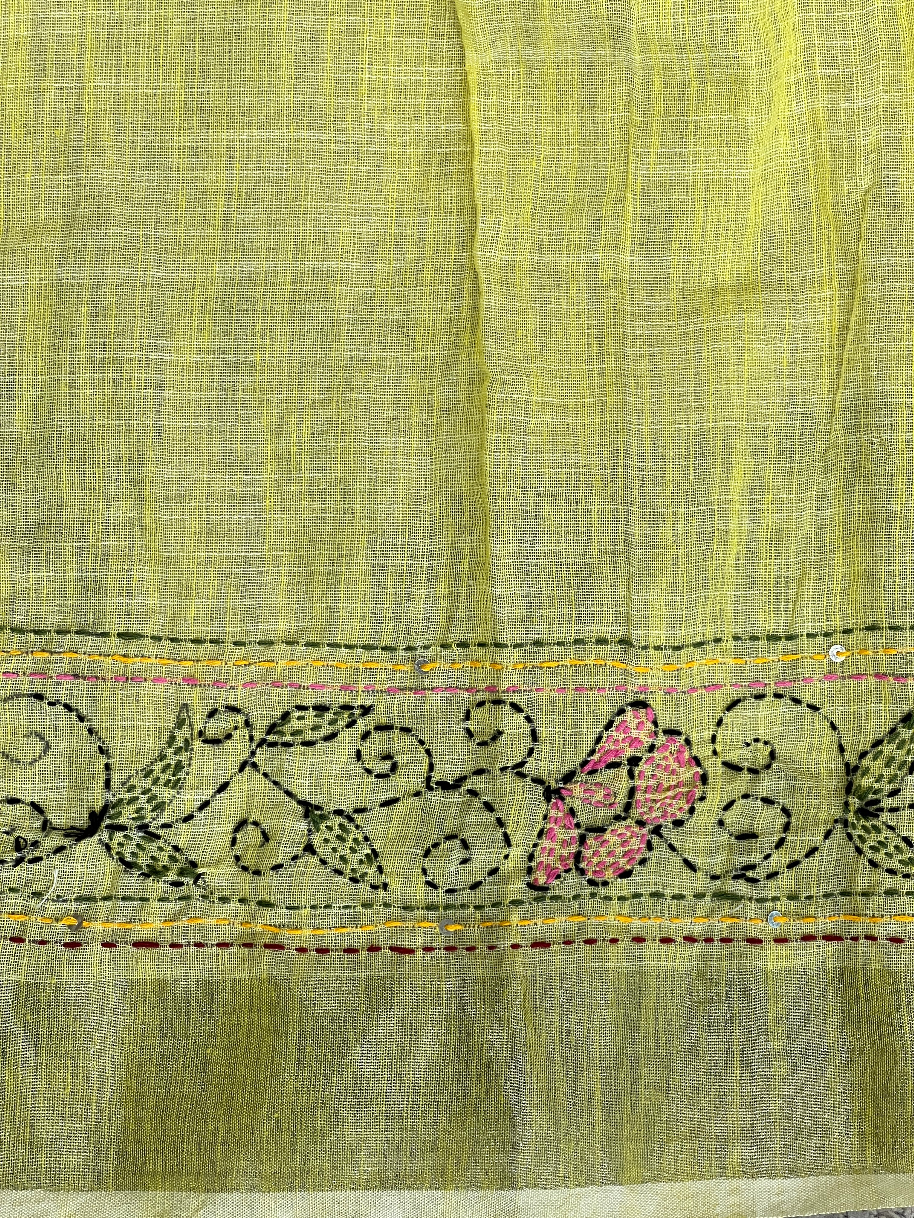 Kantha Embroidery Detailed Semi Linen Saree | RP788