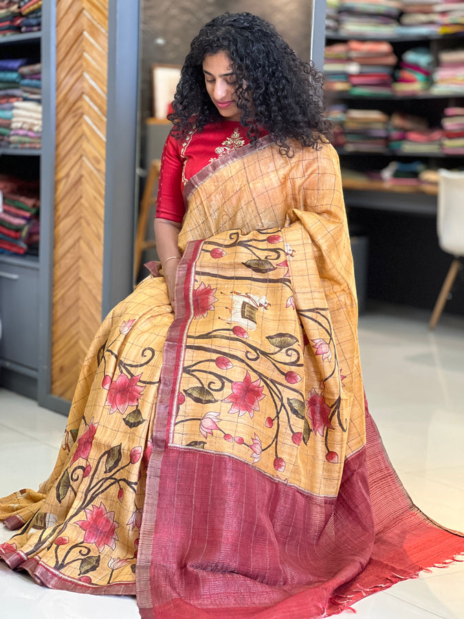 Pichwai Printed Geecha Tussar Saree | NLM126