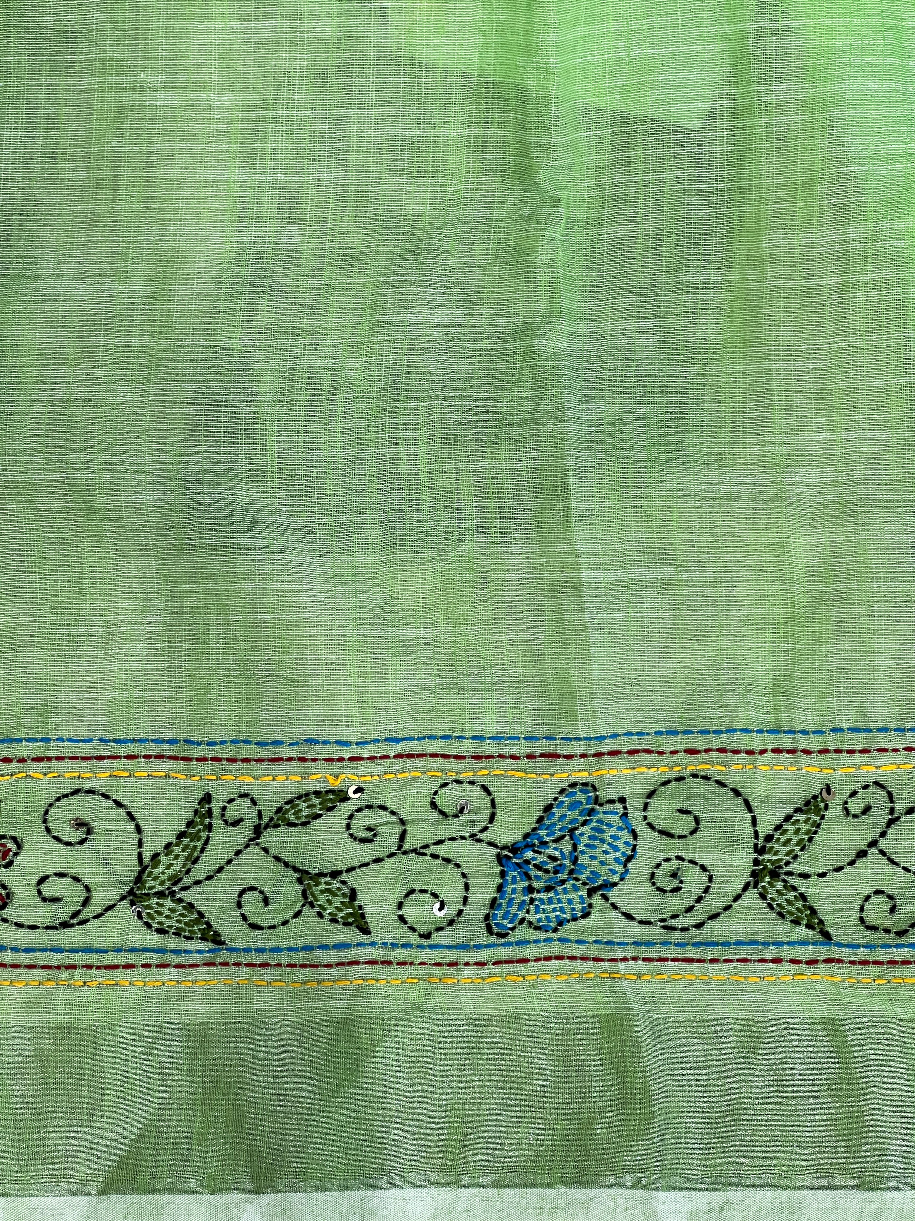 Kantha Embroidery Detailed Semi Linen Saree | RP791