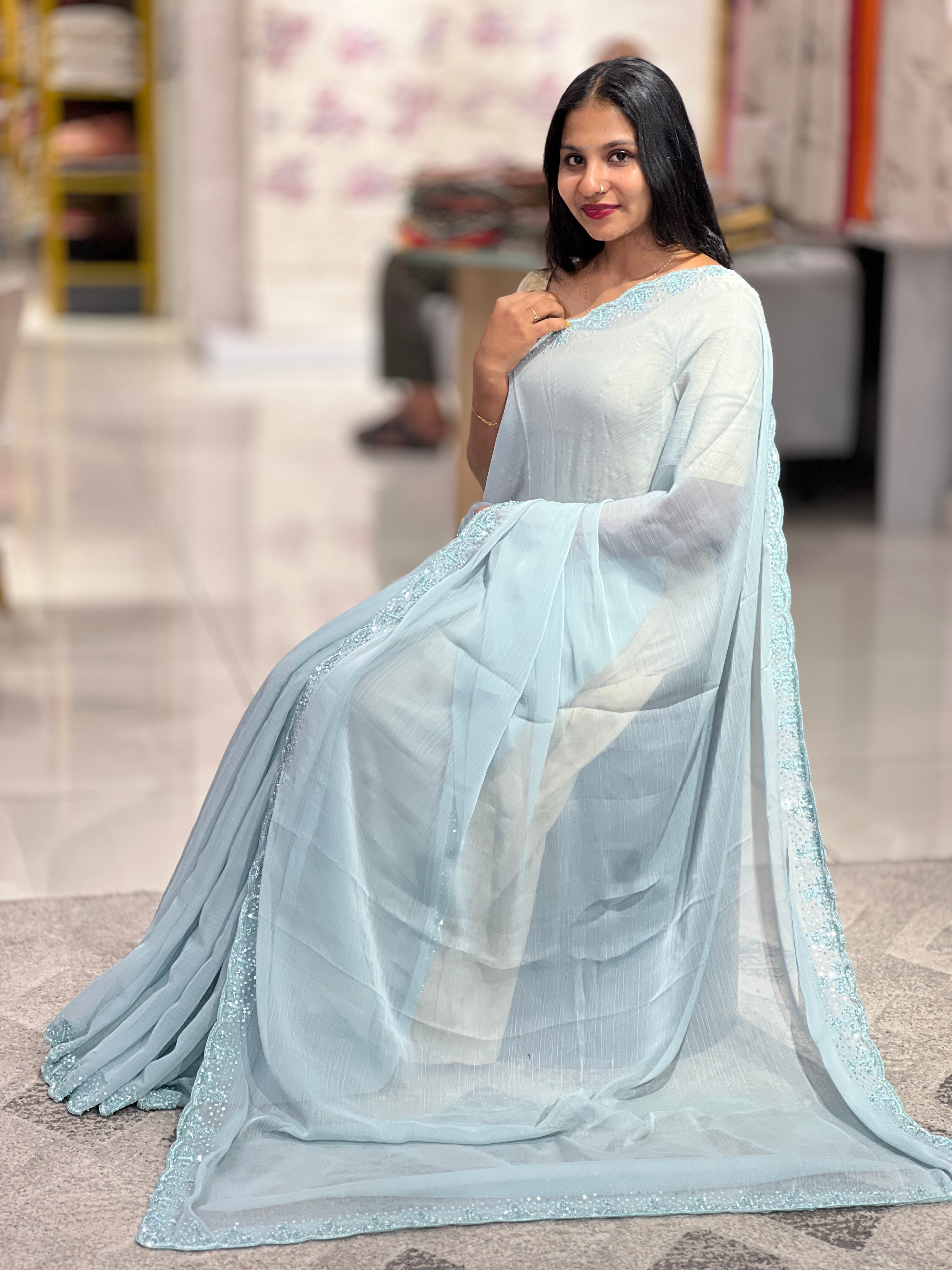 Sequence & Cut Beads Detailed Chiffon Saree | SBP703